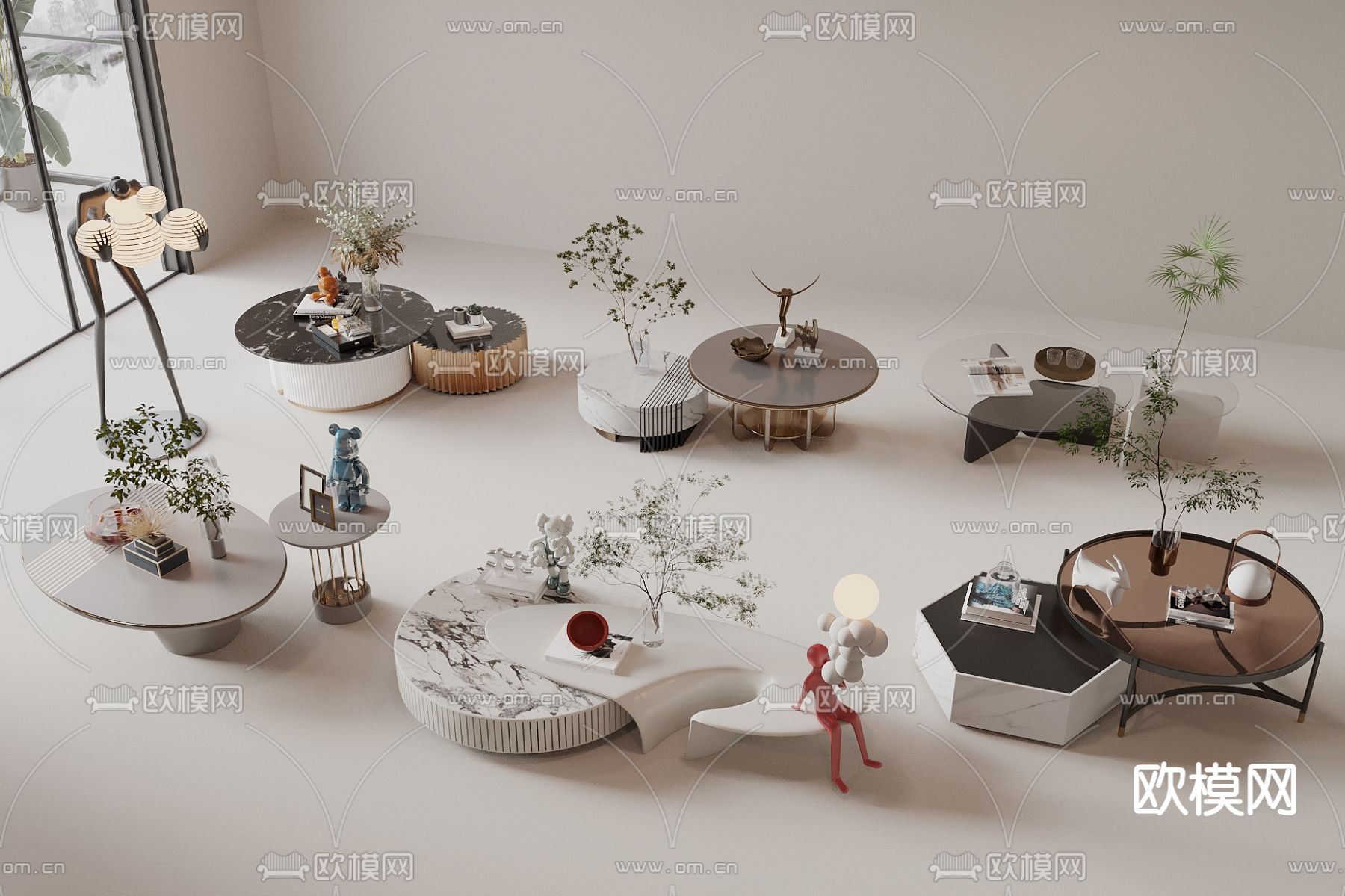 现代子母茶几su模型下载（渲染图1）