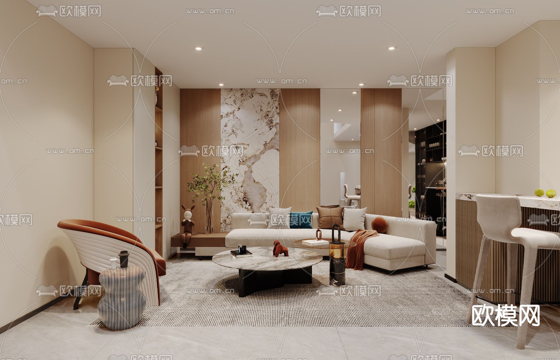 轻奢休闲室 品茶室 娱乐室3d模型下载（渲染图1）