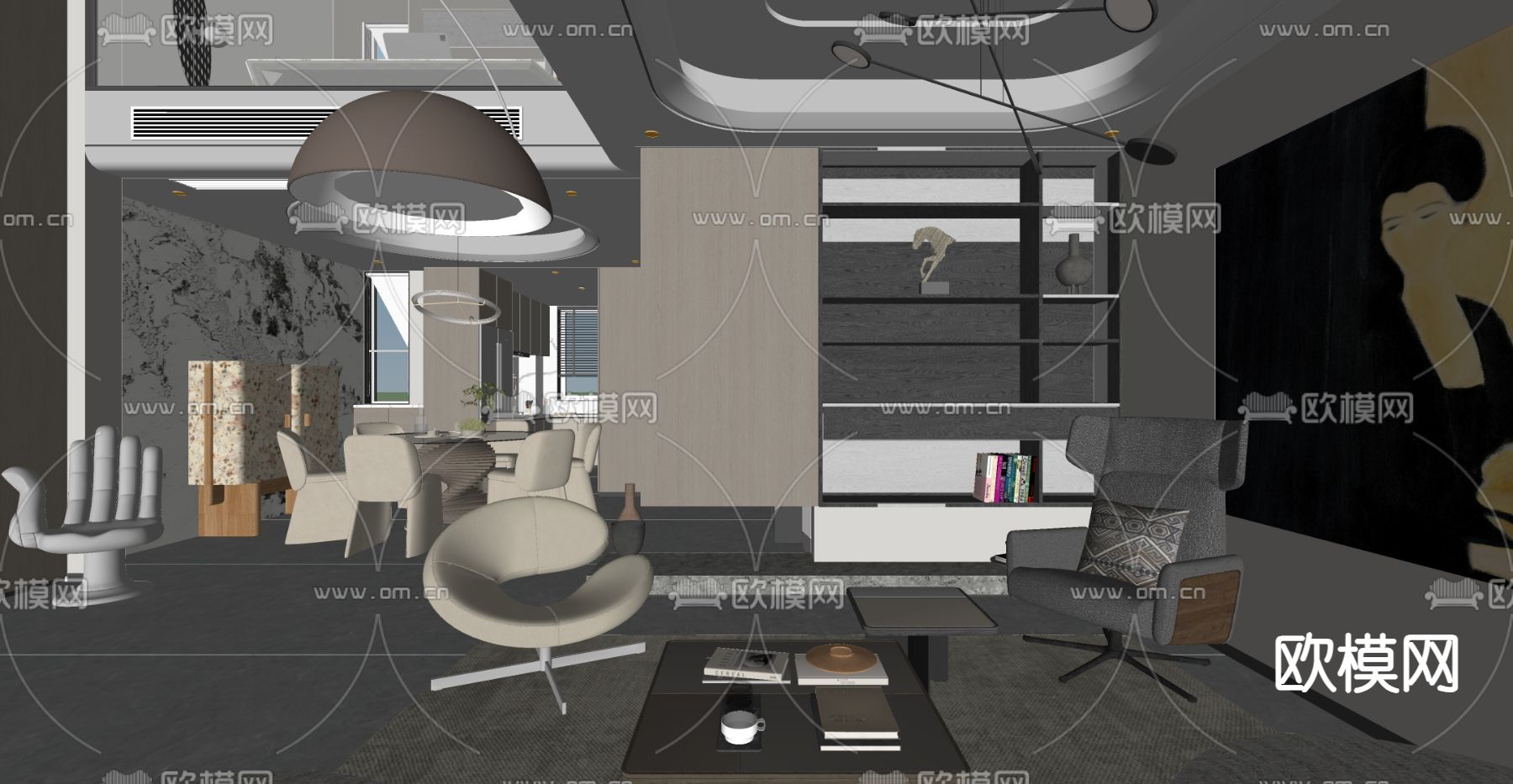 现代客厅su模型下载_ID15092848_sketchup模型下载-欧模网
