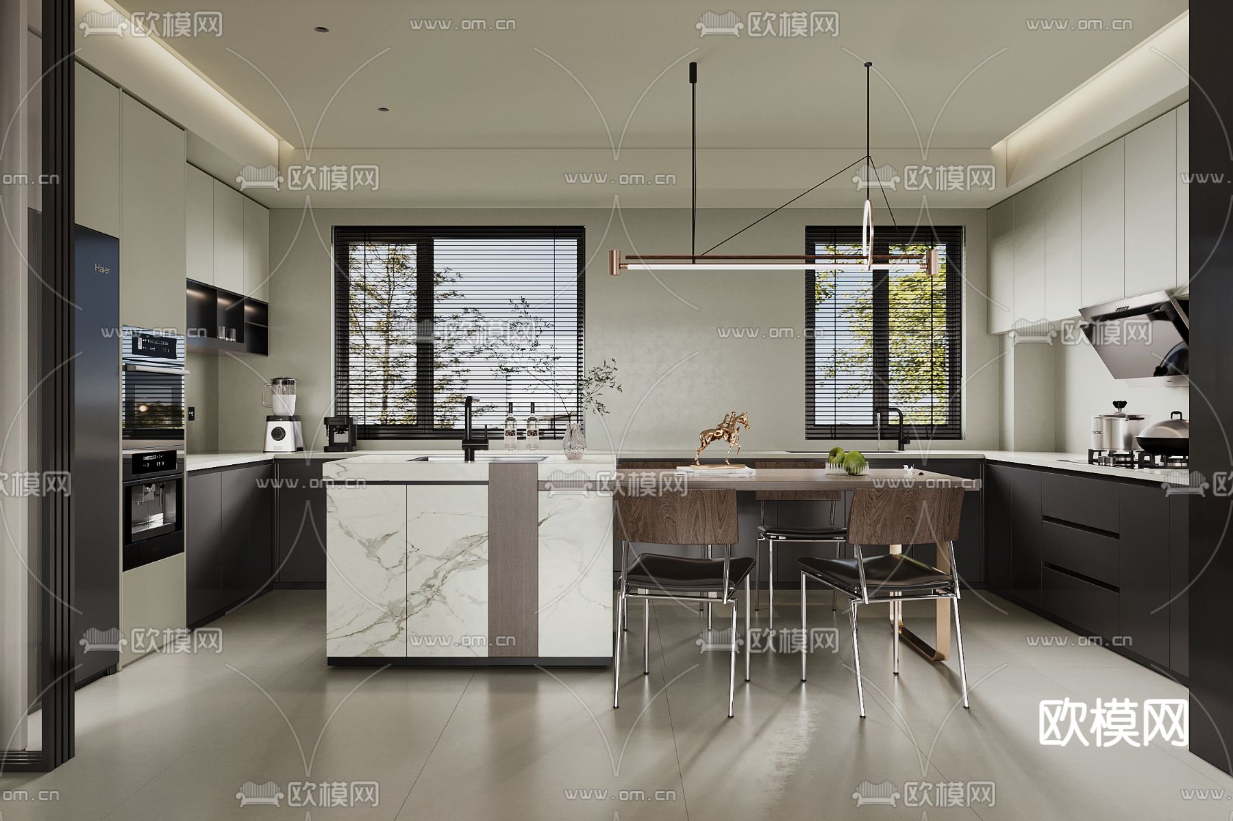 现代厨房 岛台su模型下载（渲染图2）