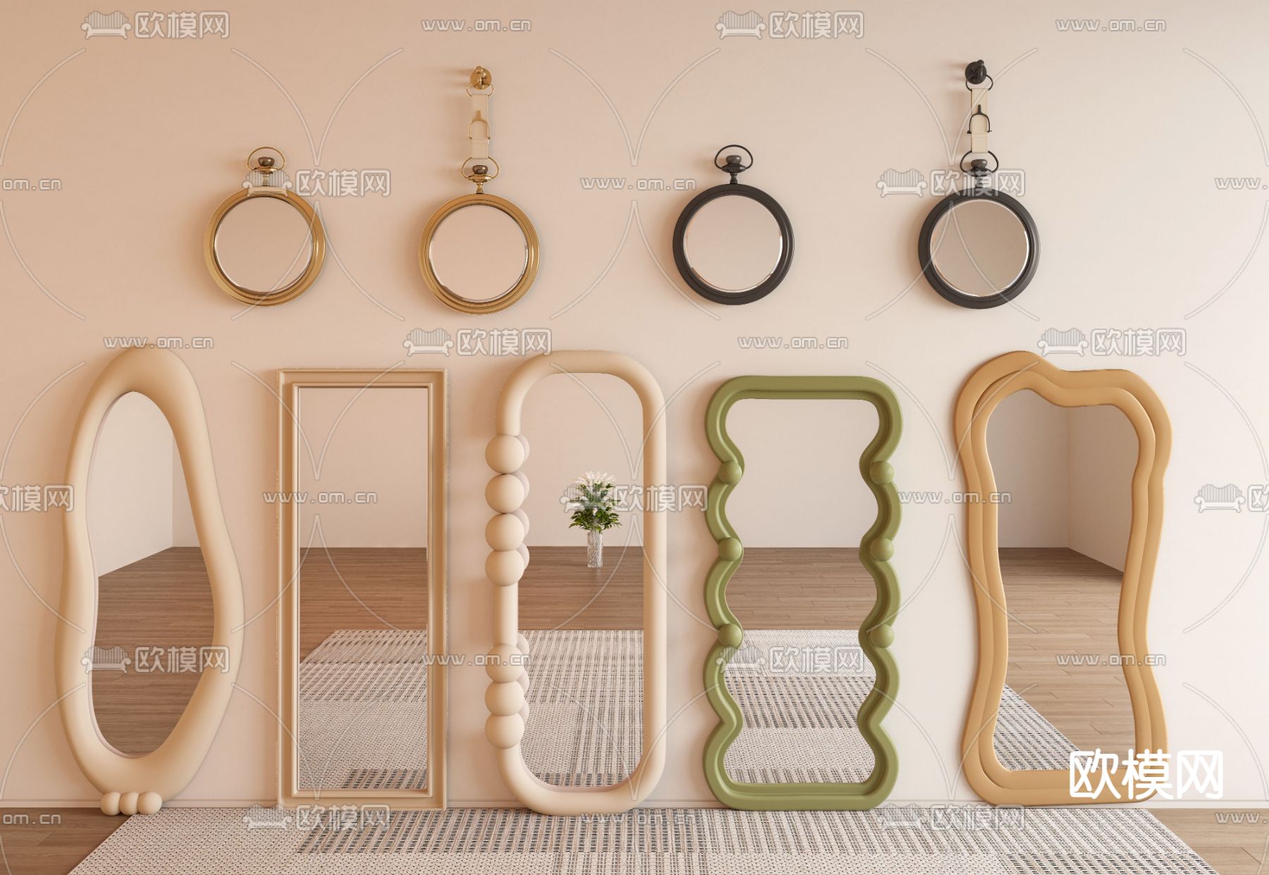 镜子 全身镜 穿衣镜 异形镜子 装饰镜su模型下载（渲染图1）