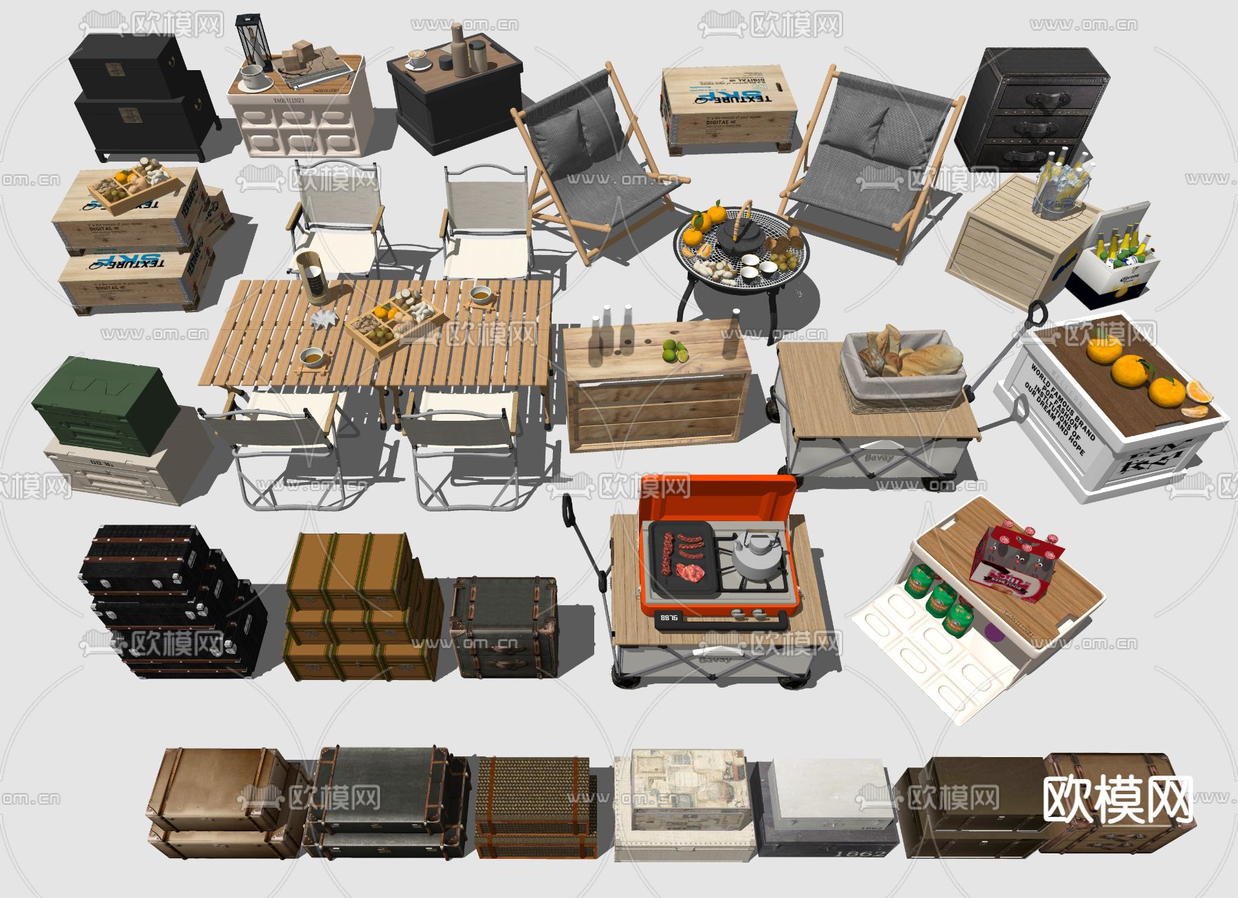 现代收纳箱 皮箱 皮革箱子su模型下载（渲染图1）