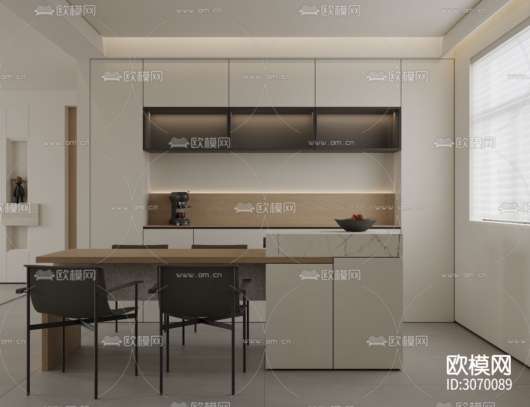 极简客厅 餐厅效果图下载（渲染图3）