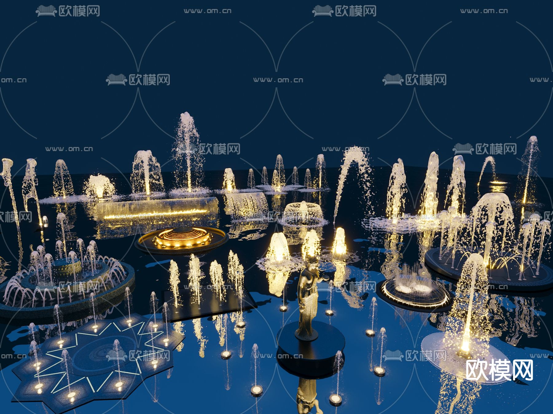 喷泉 旱喷 发光喷泉 涌泉 流水 叠水 水柱 音乐喷泉3d模型下载