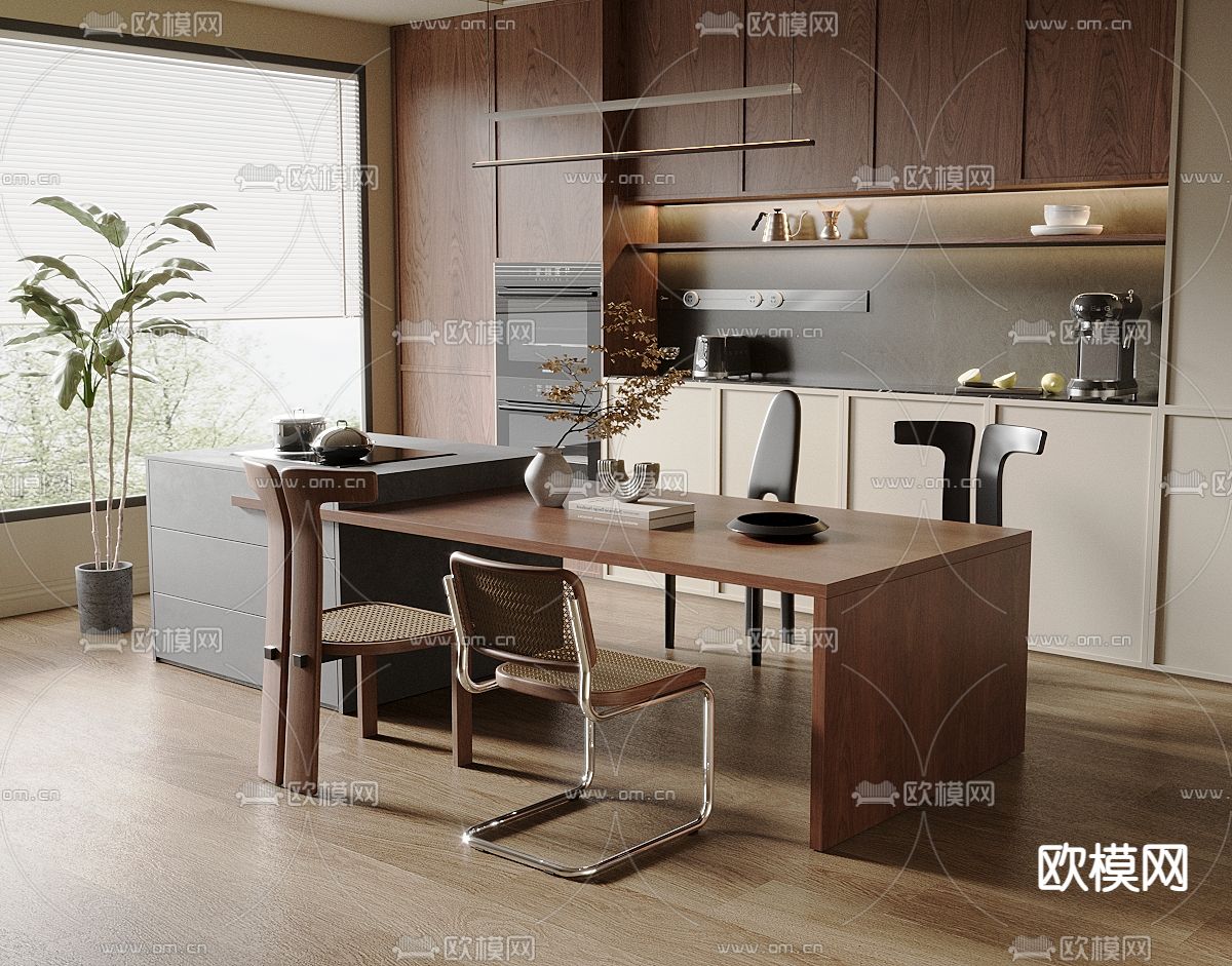 中古风餐桌椅3d模型下载