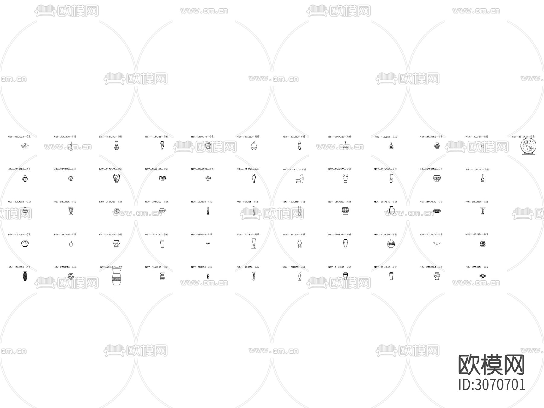 中式风格花瓶摆件立面cad图库下载（渲染图1）
