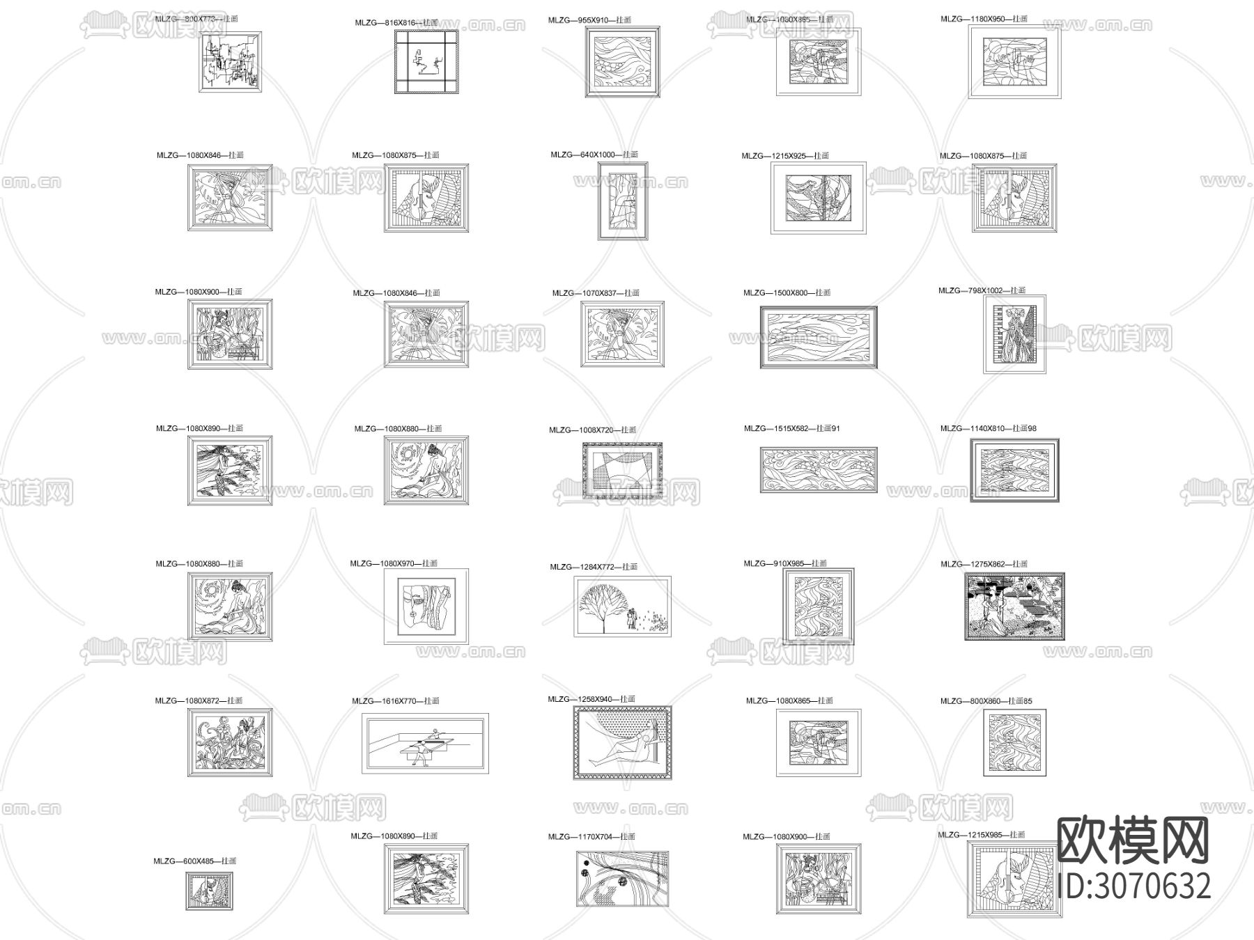 抽象风格挂画立面cad图库下载（渲染图2）