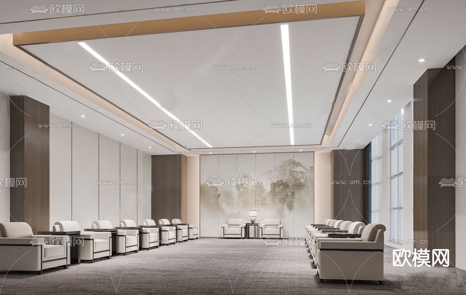 新中式会客厅 接待室3d模型下载