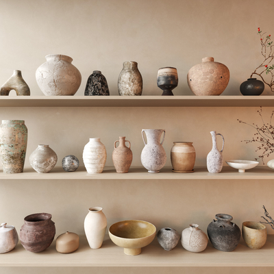  中古陶罐 陶瓷器皿 花瓶摆件su模型 