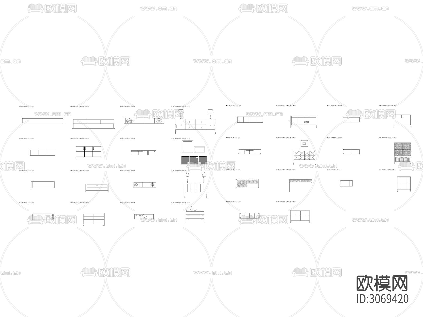 现代玄关柜平cad图库下载