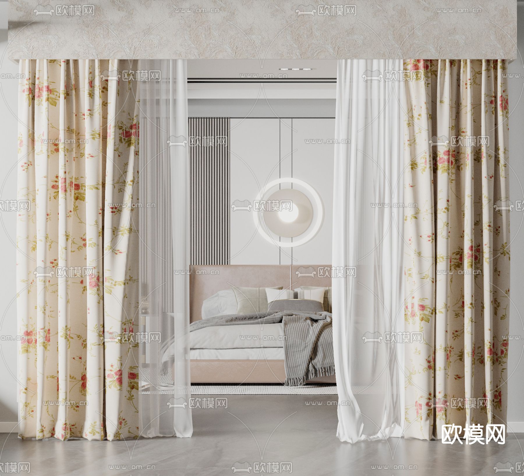 美式窗帘 窗纱3d模型下载