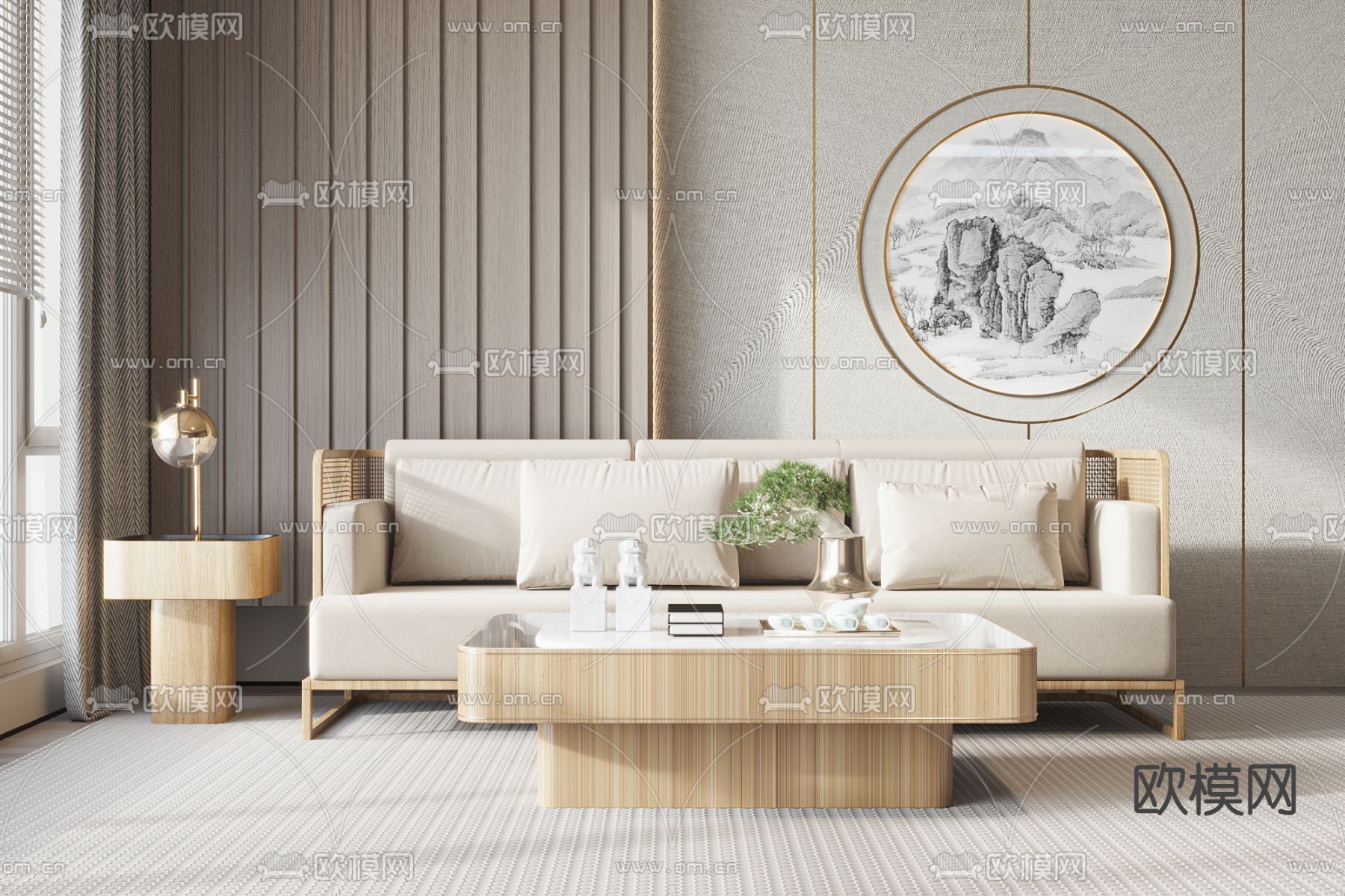 新中式沙发 双人沙发3d模型下载