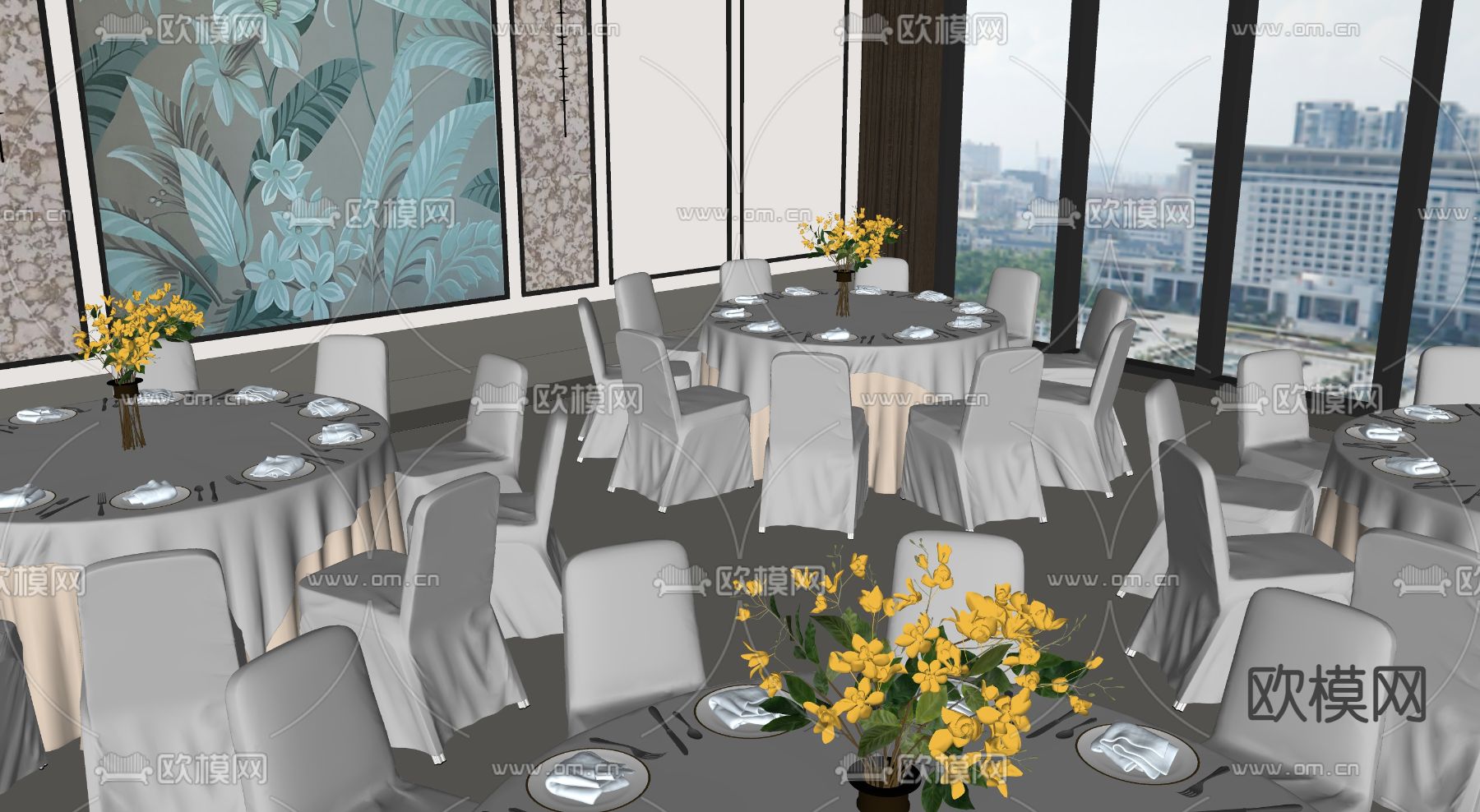 现代婚礼现场 宴会厅su模型下载（渲染图3）