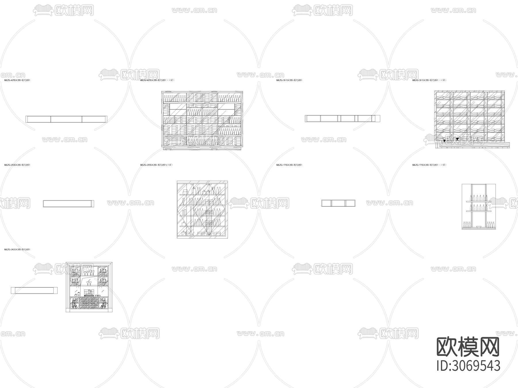 现代酒柜 欧式酒柜平面图cad图库下载（渲染图1）