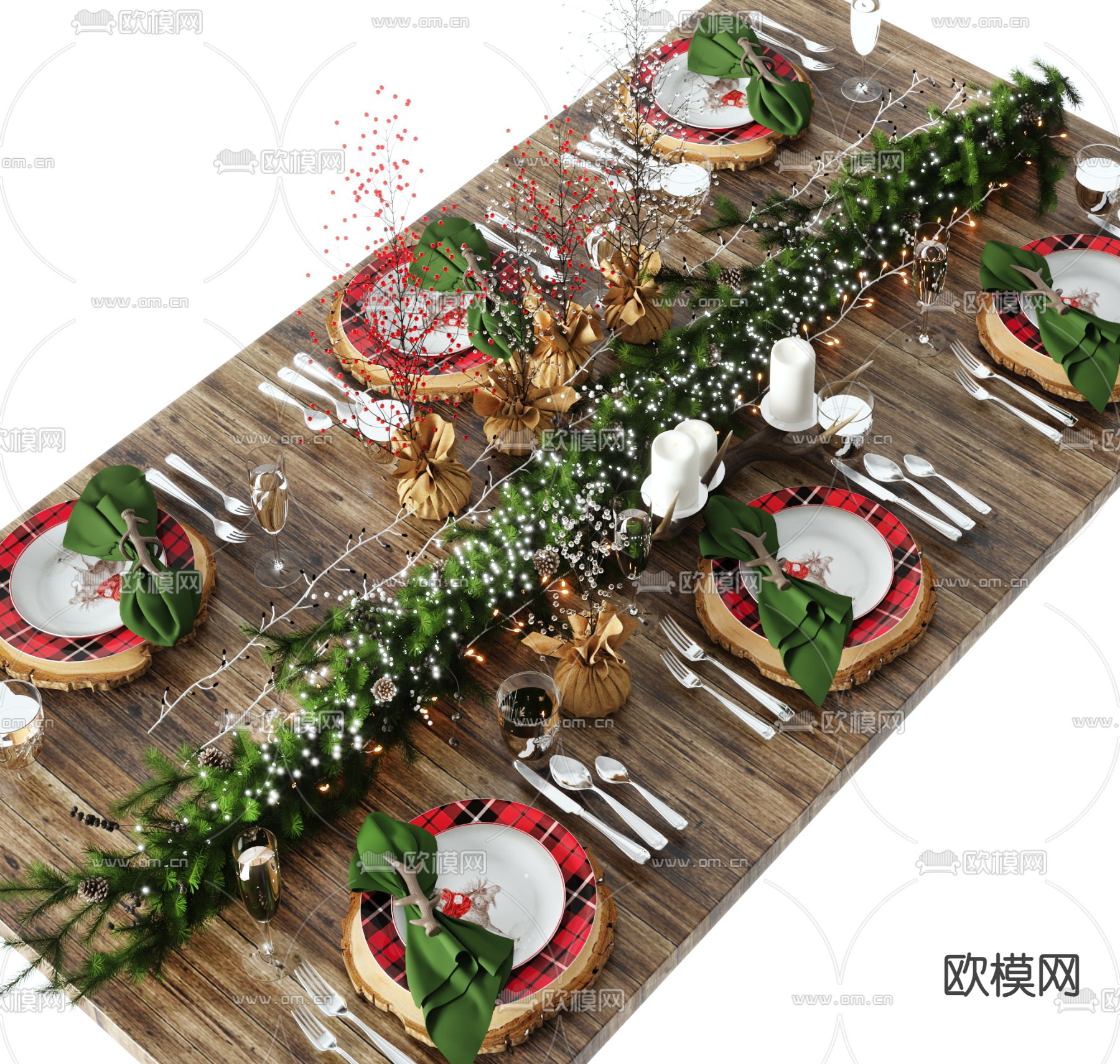 圣诞主题餐具 餐盘 刀叉3d模型下载