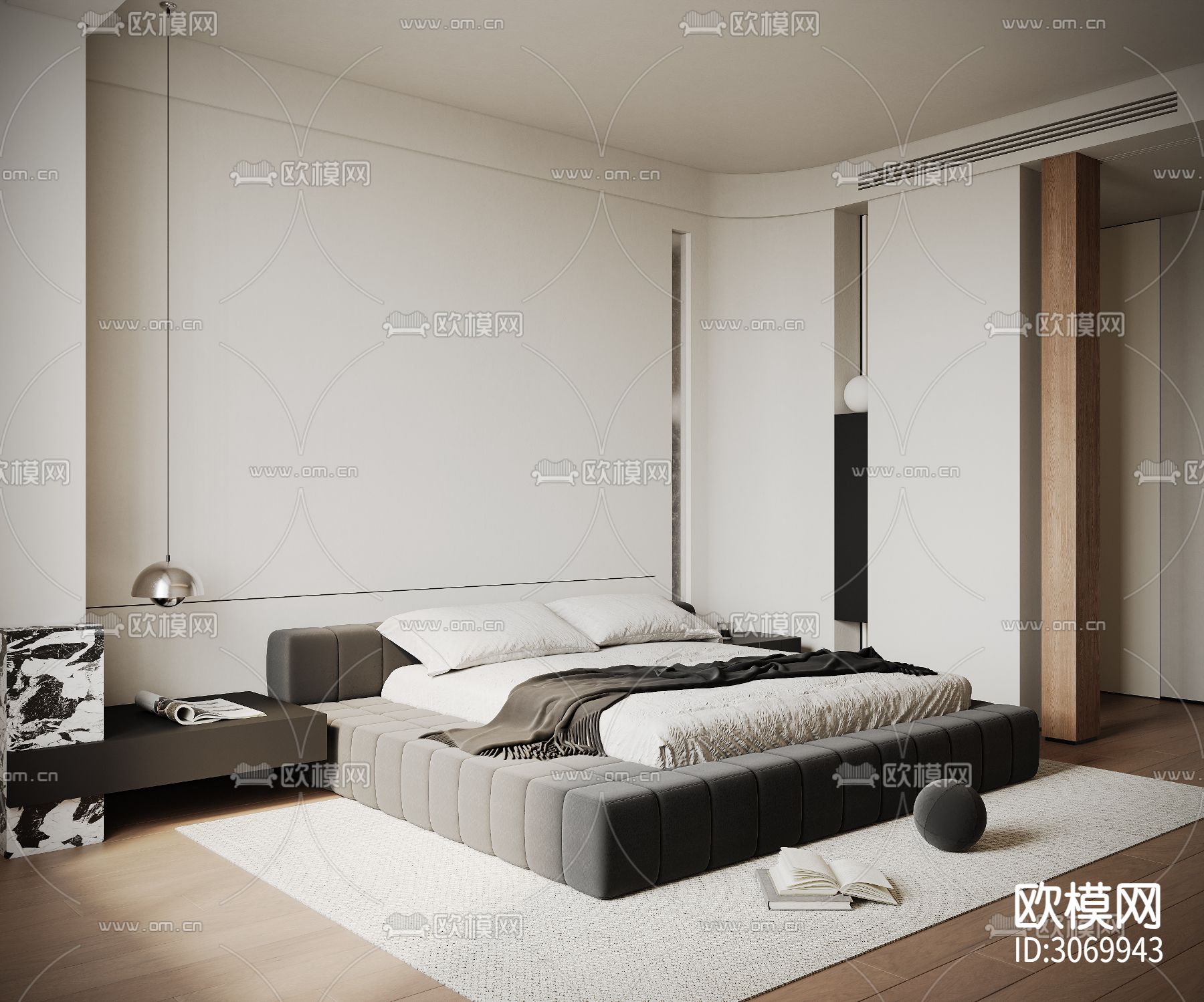 奶油风客餐厅 书房 卧室装修效果图下载（渲染图15）