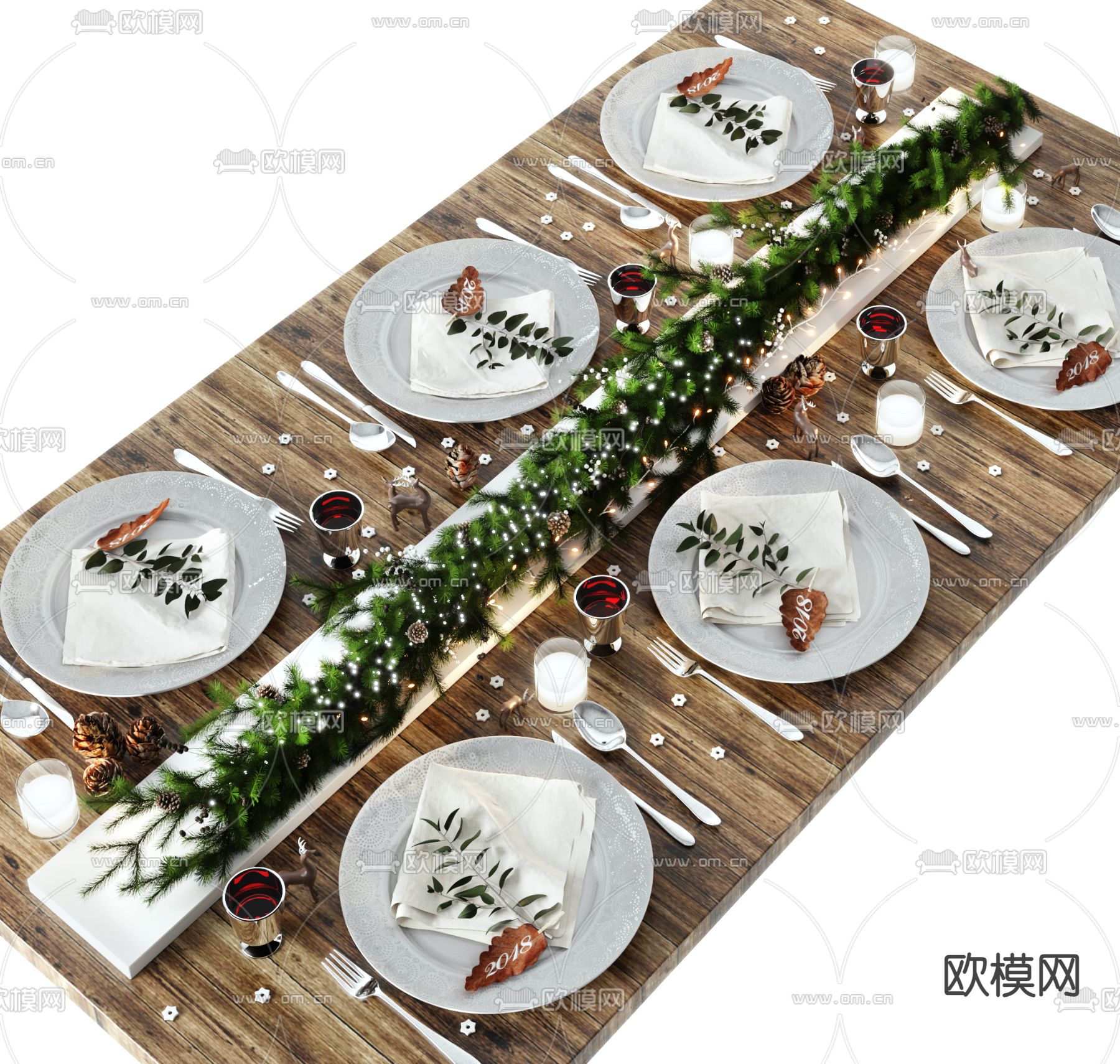 圣诞主题餐具 餐盘 刀叉3d模型下载