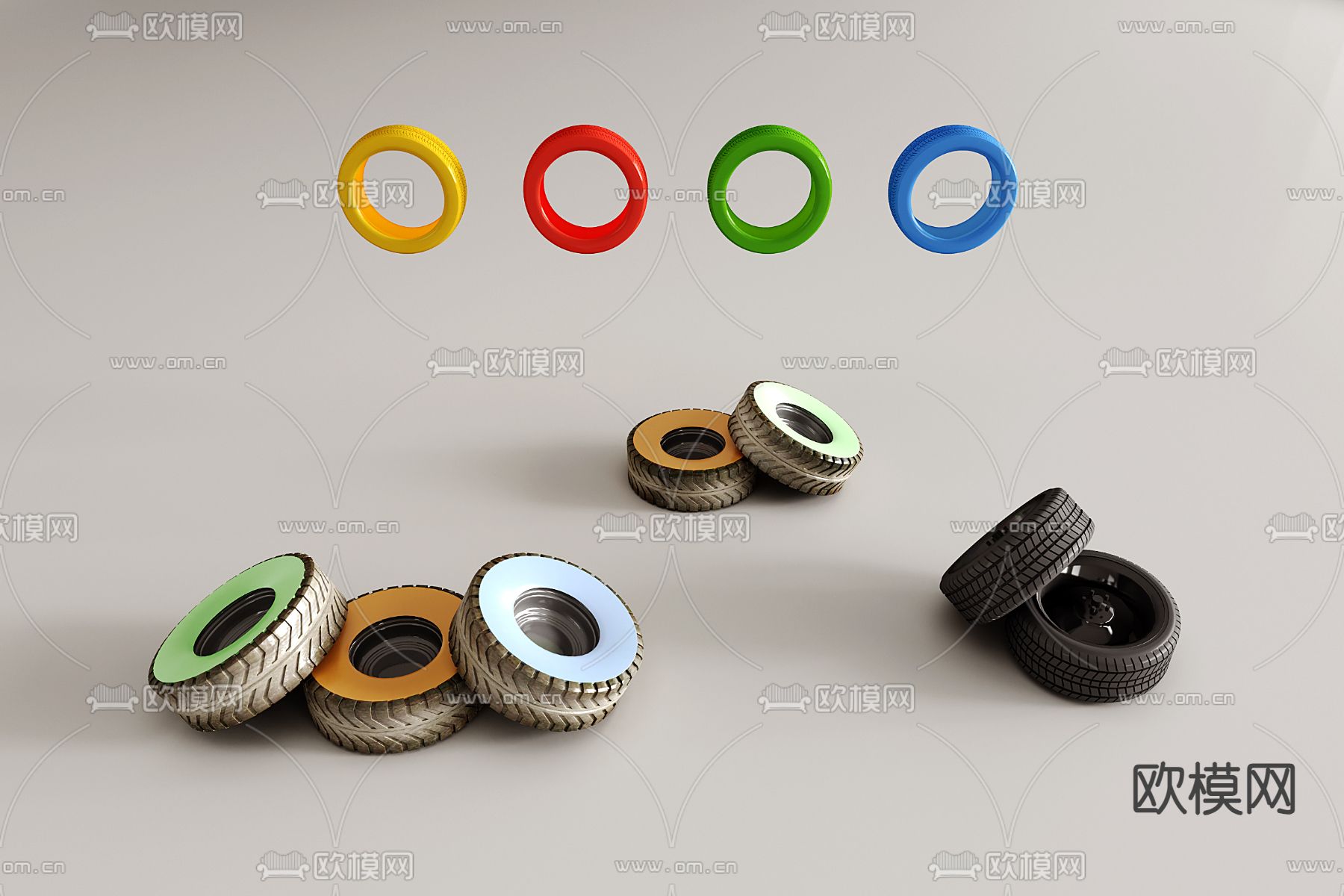 汽车轮胎 彩色轮胎3d模型下载