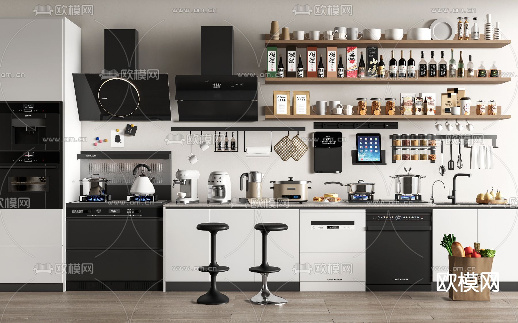 厨房用品 厨具 油烟机 煤气灶su模型