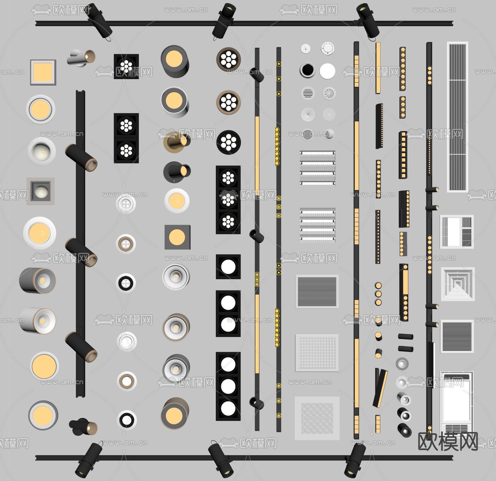 筒灯 射灯 轨道灯su模型下载（渲染图1）