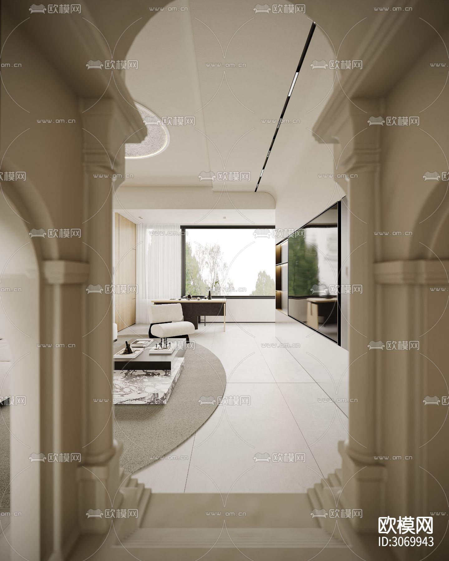 奶油风客餐厅 书房 卧室装修效果图下载（渲染图12）