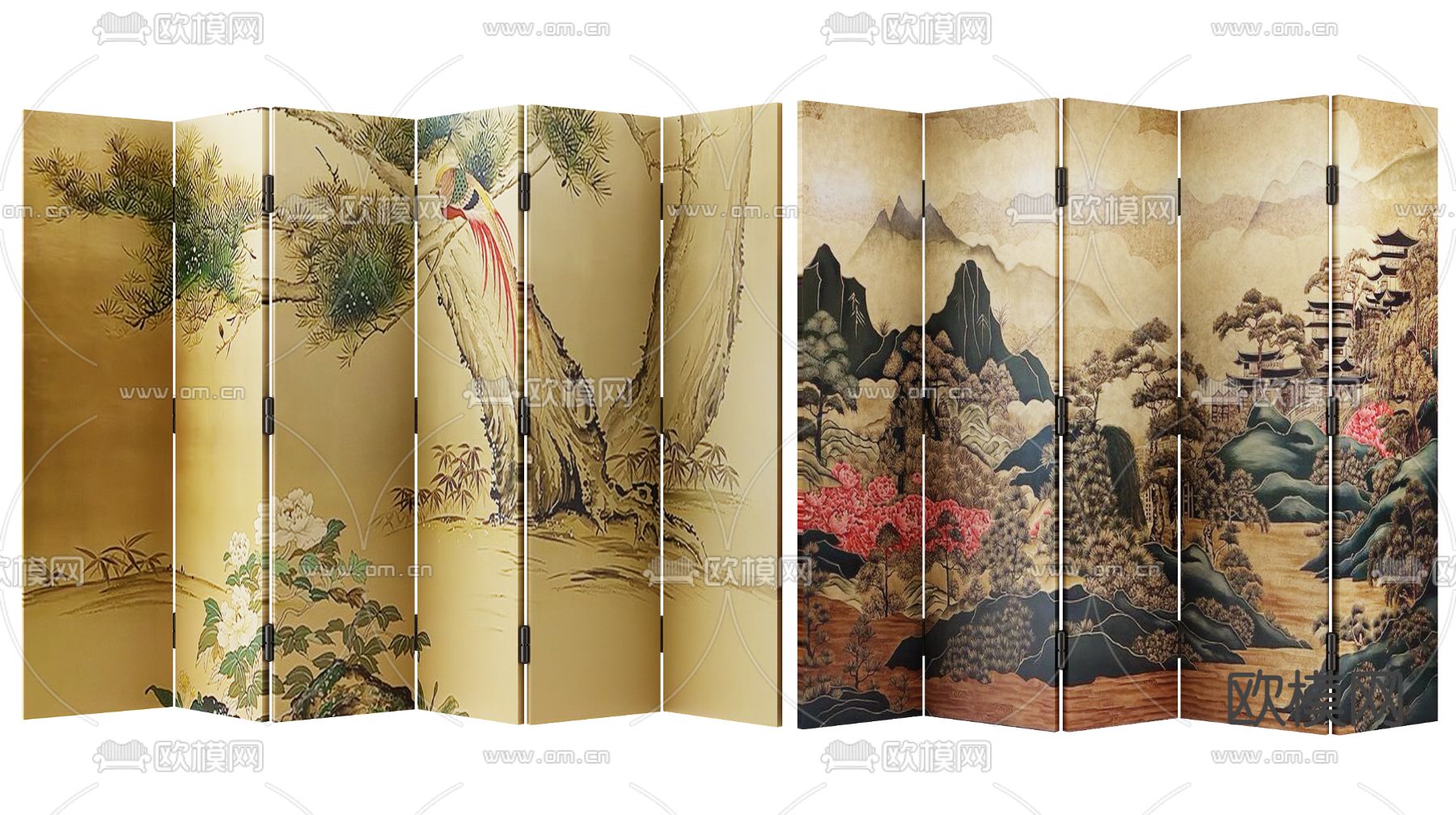 新中式隔断 花鸟屏风3d模型下载