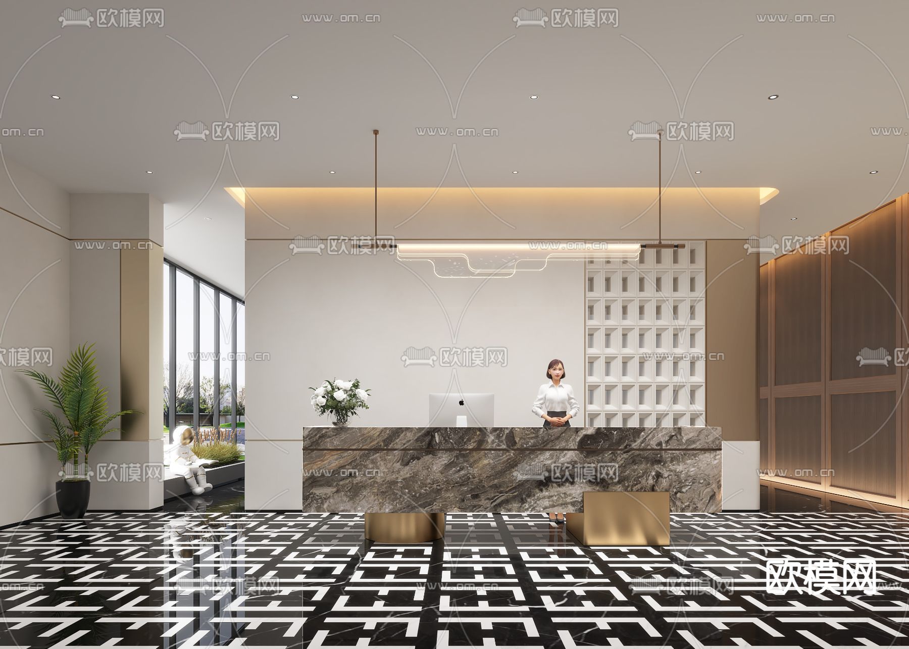 办公室前台 接待台3d模型下载