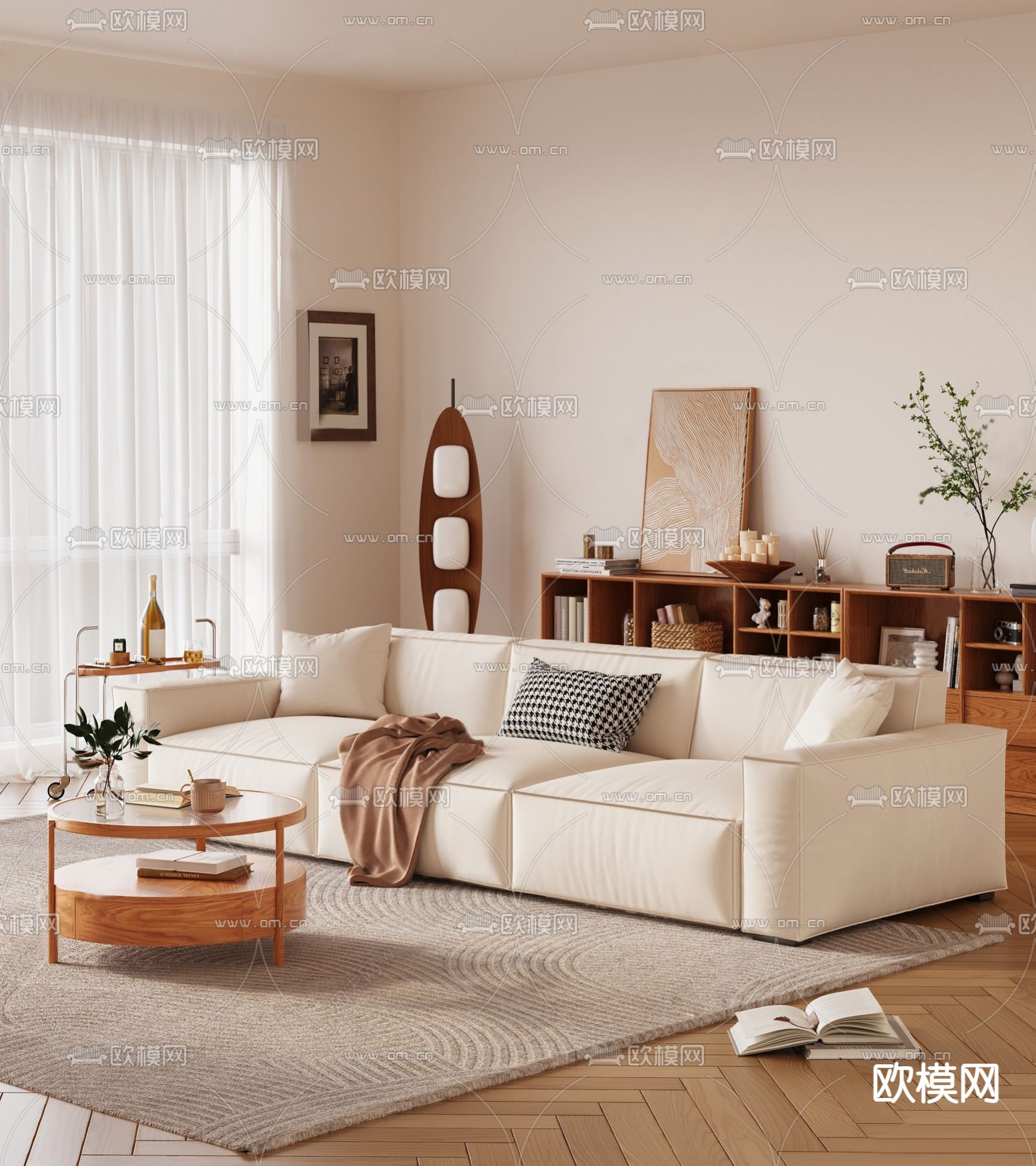 奶油风沙发 多人沙发 三人沙发3d模型下载