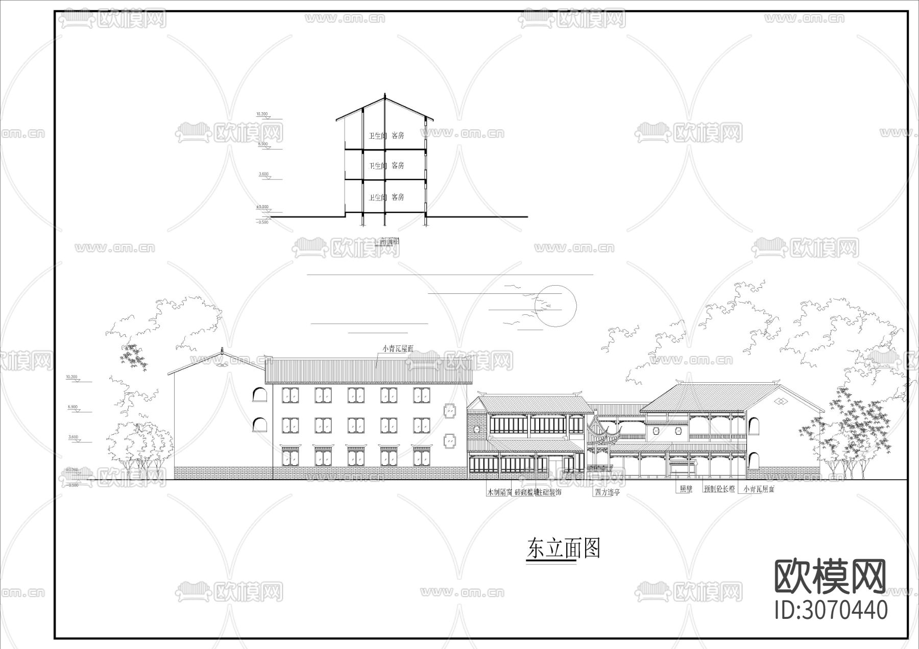 4800㎡新中式 民宿 酒店方案cad施工图下载（渲染图4）