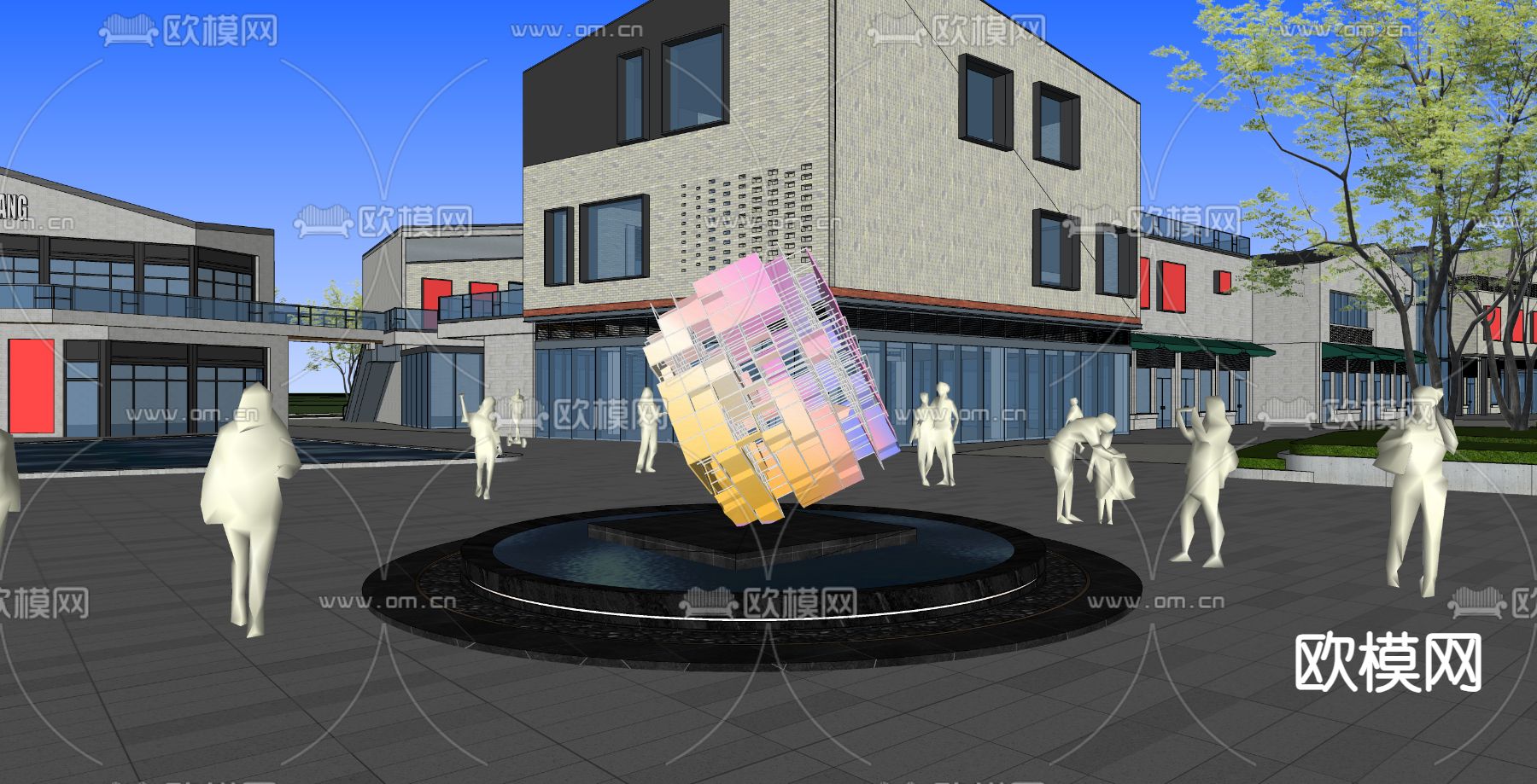 商业街 水景雕塑小品su模型下载（渲染图1）