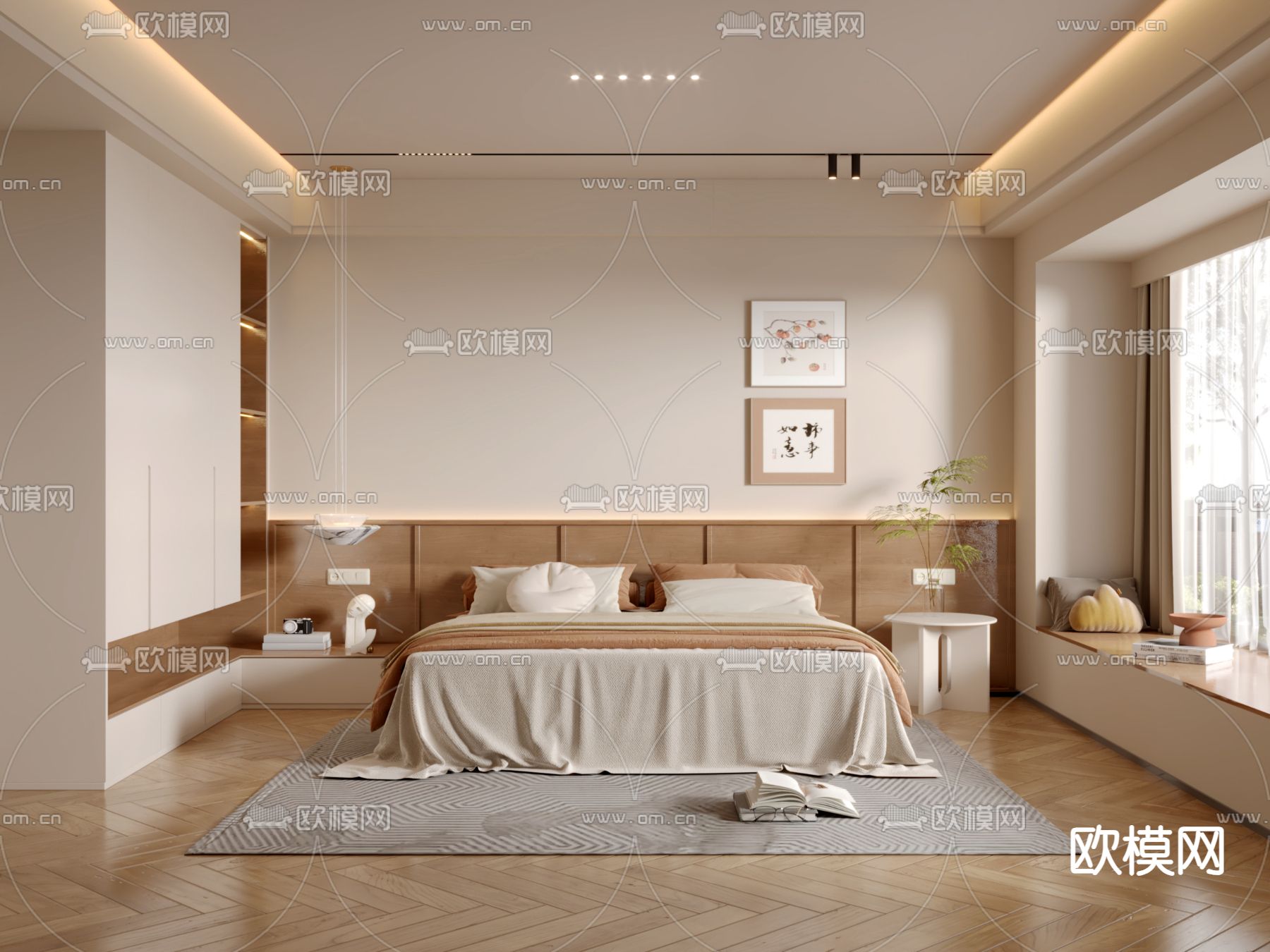 日式卧室 主卧 主人房3d模型下载（渲染图1）