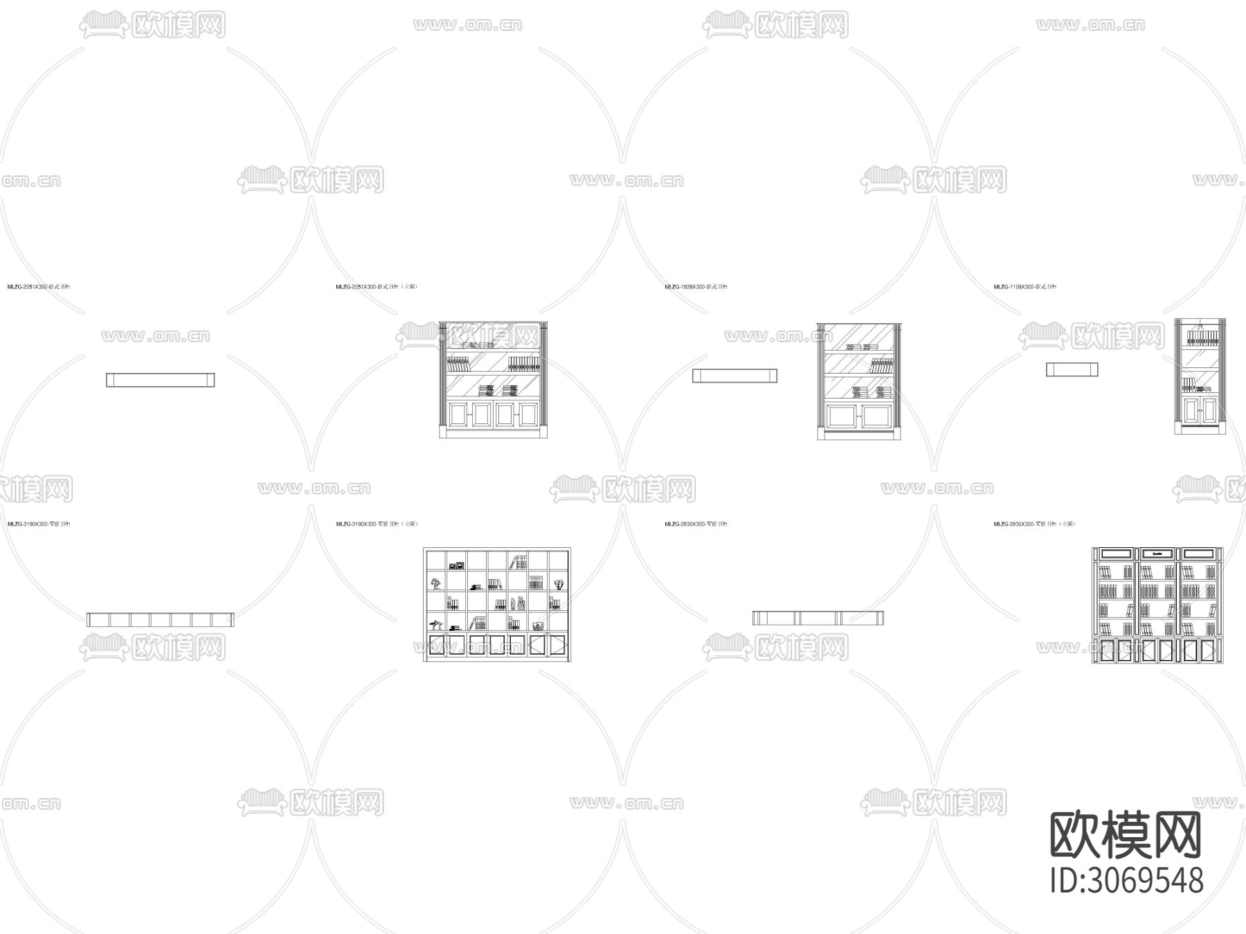 欧式书柜 简欧书柜平面图cad图库下载