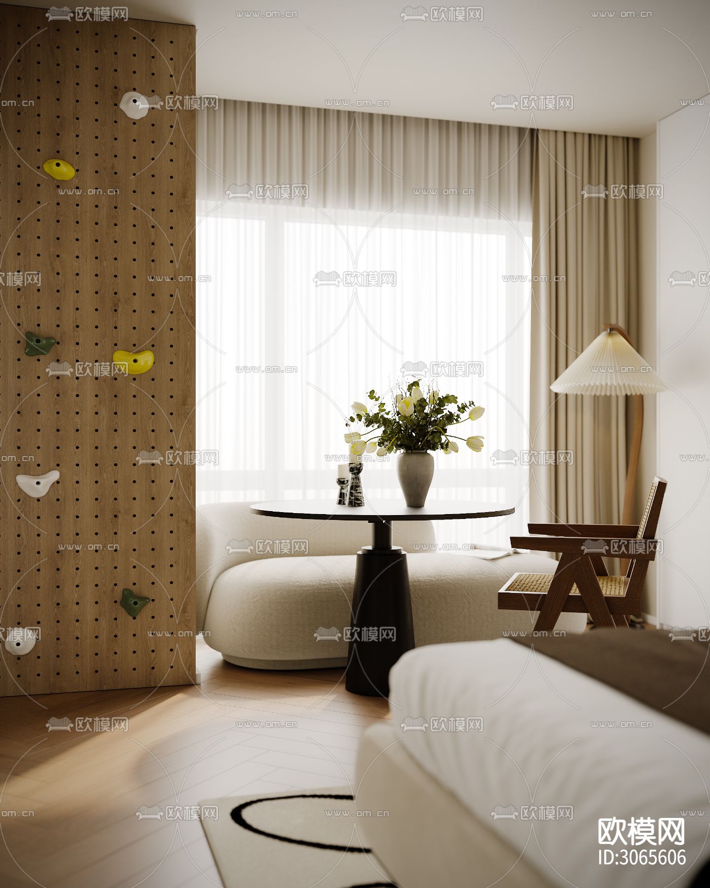 奶油风儿童房 上下铺 小孩房装修效果图下载（渲染图4）