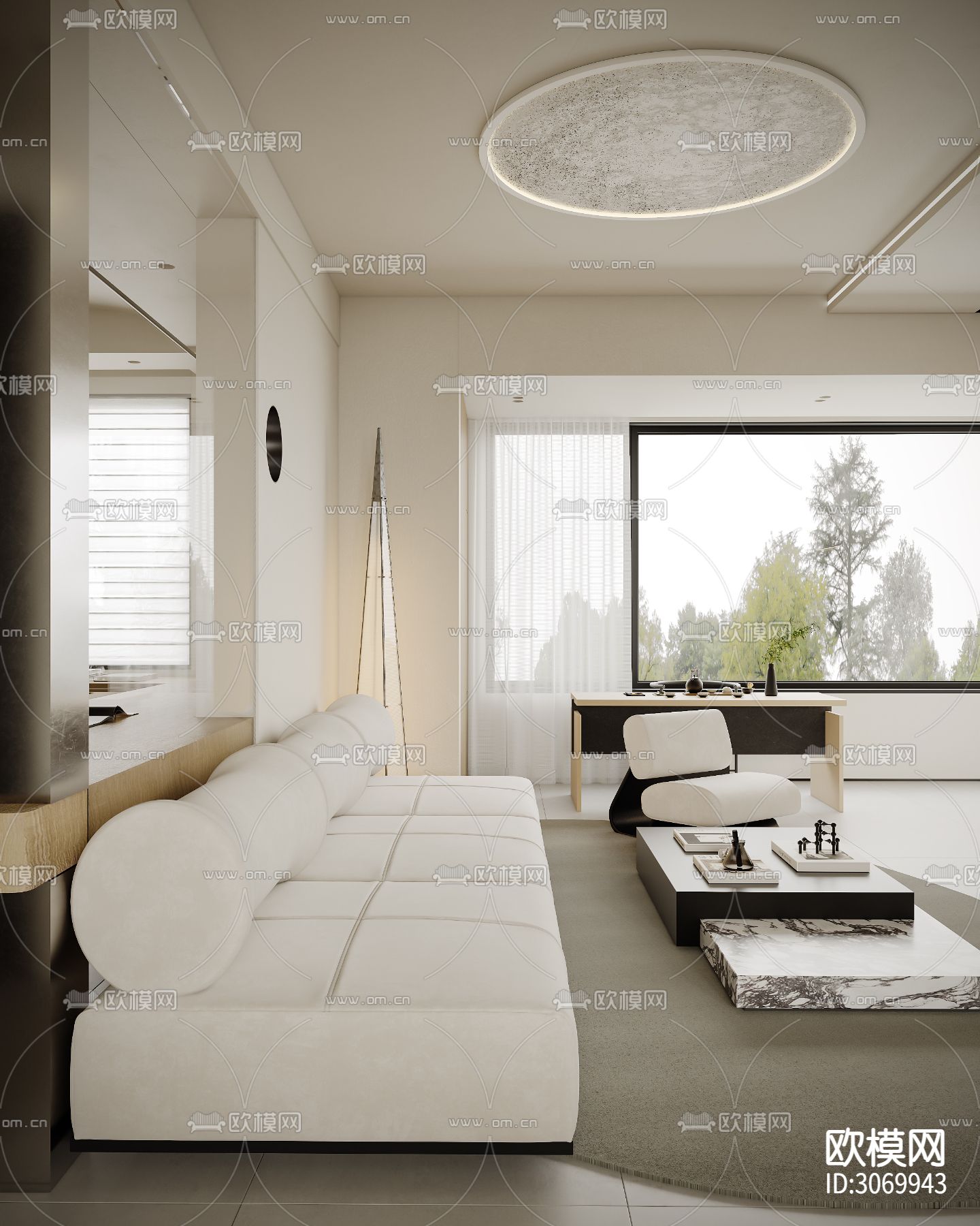 奶油风客餐厅 书房 卧室装修效果图下载（渲染图13）