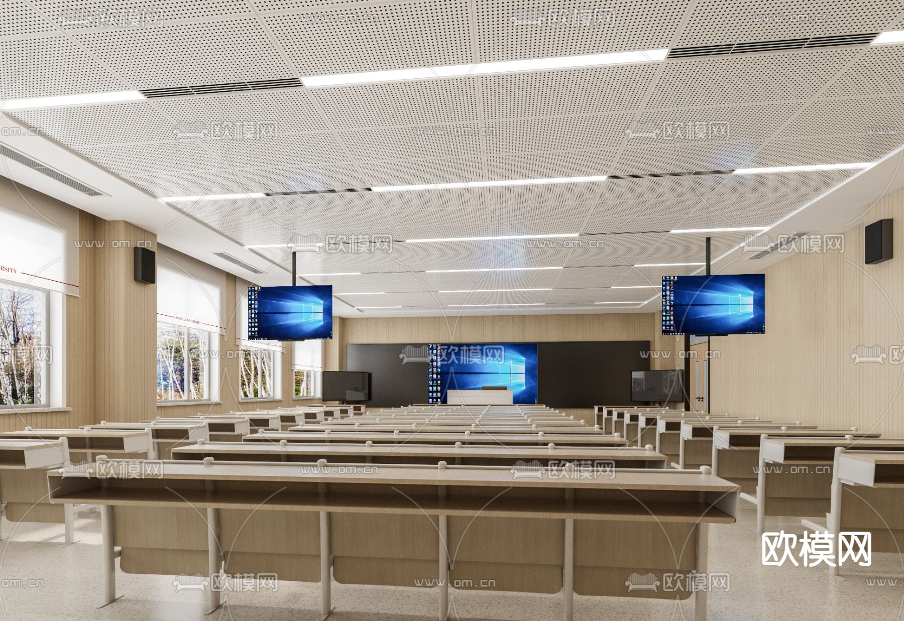 现代学校教室su模型下载（渲染图2）