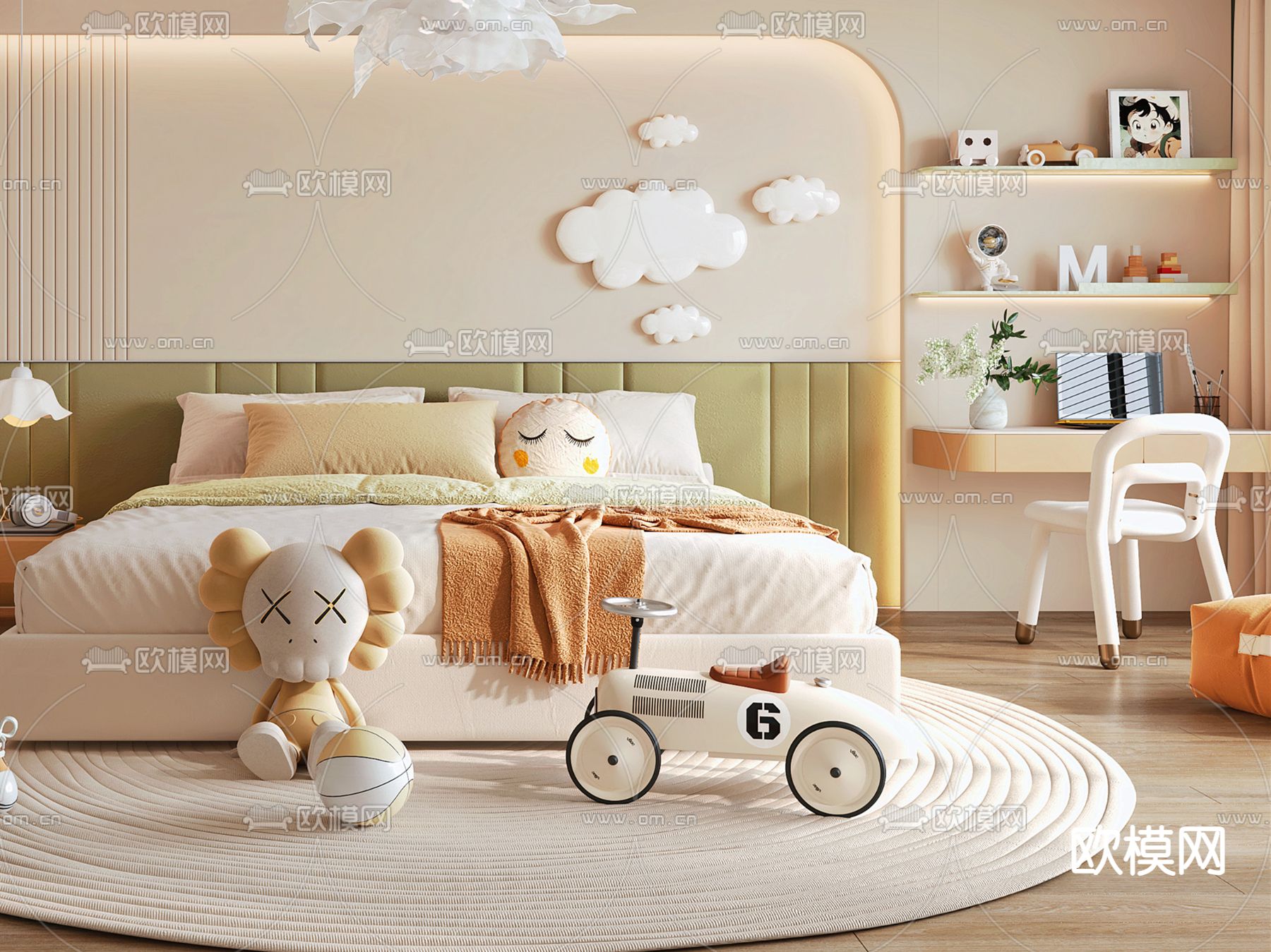 奶油风儿童房 小孩房卧室3d模型下载（渲染图3）
