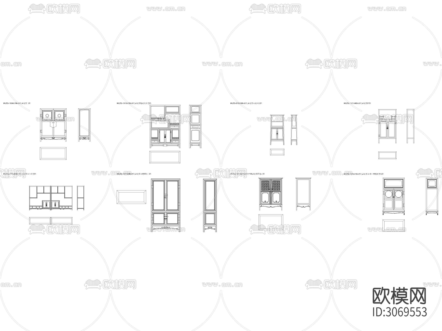 中式清代黄花梨书柜平面图cad图库下载