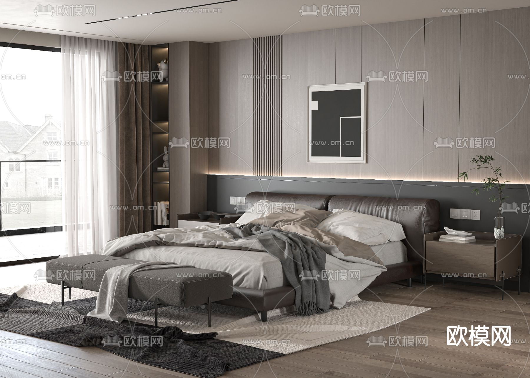 Minotti 双人床su模型下载（渲染图2）