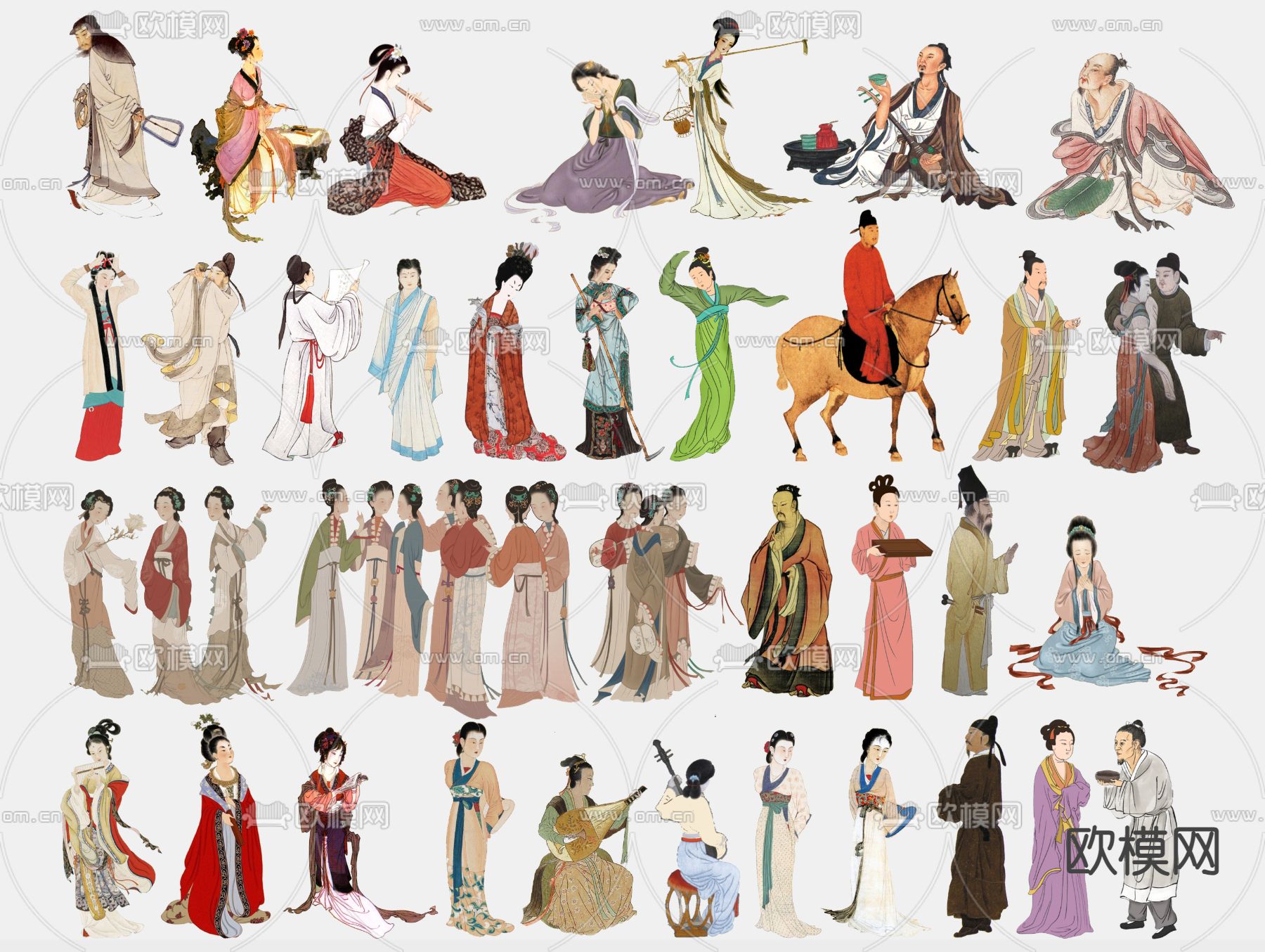 中式古代仕女图 宫廷人物su模型