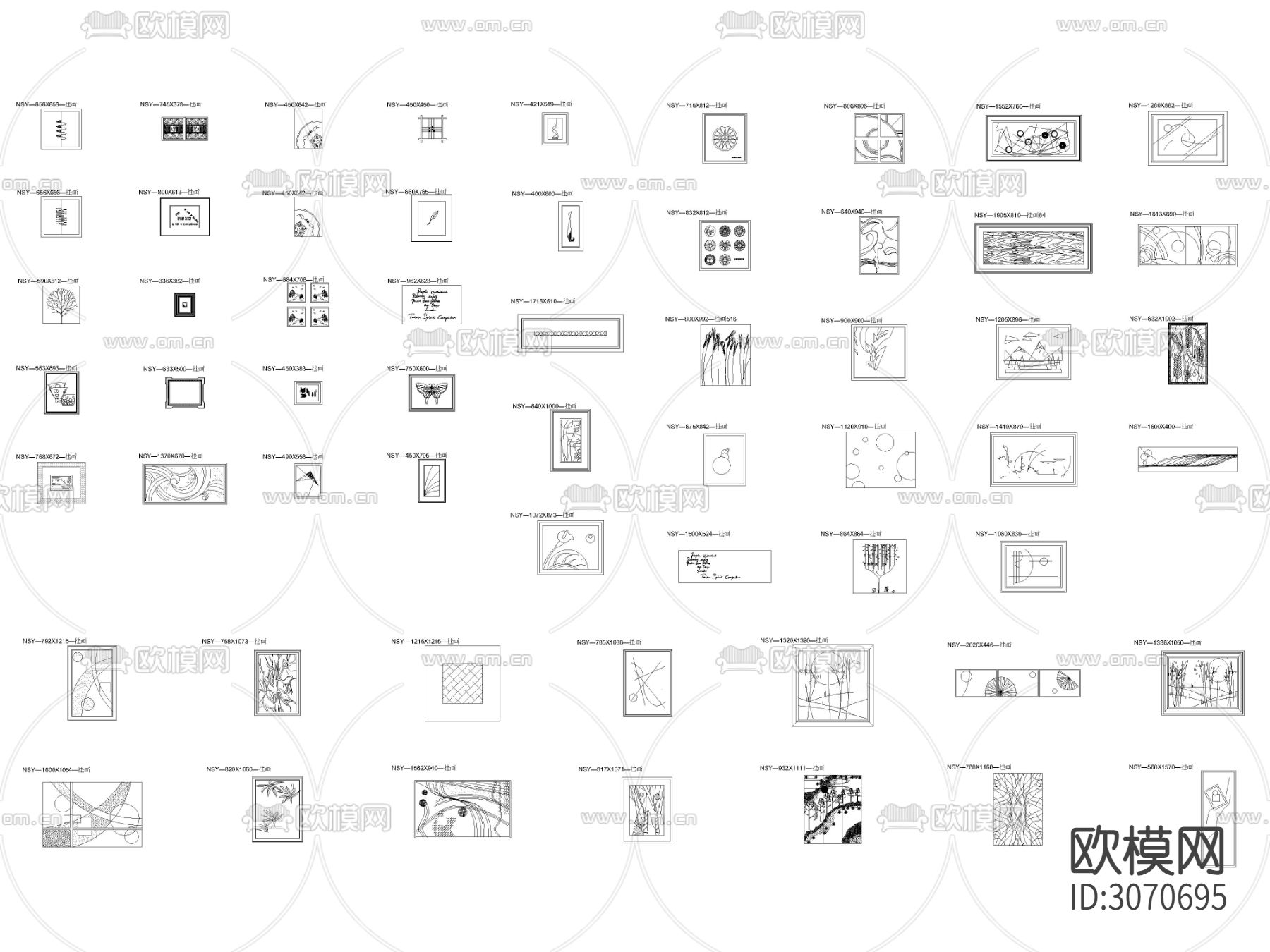 现代风格挂画立面cad图库下载