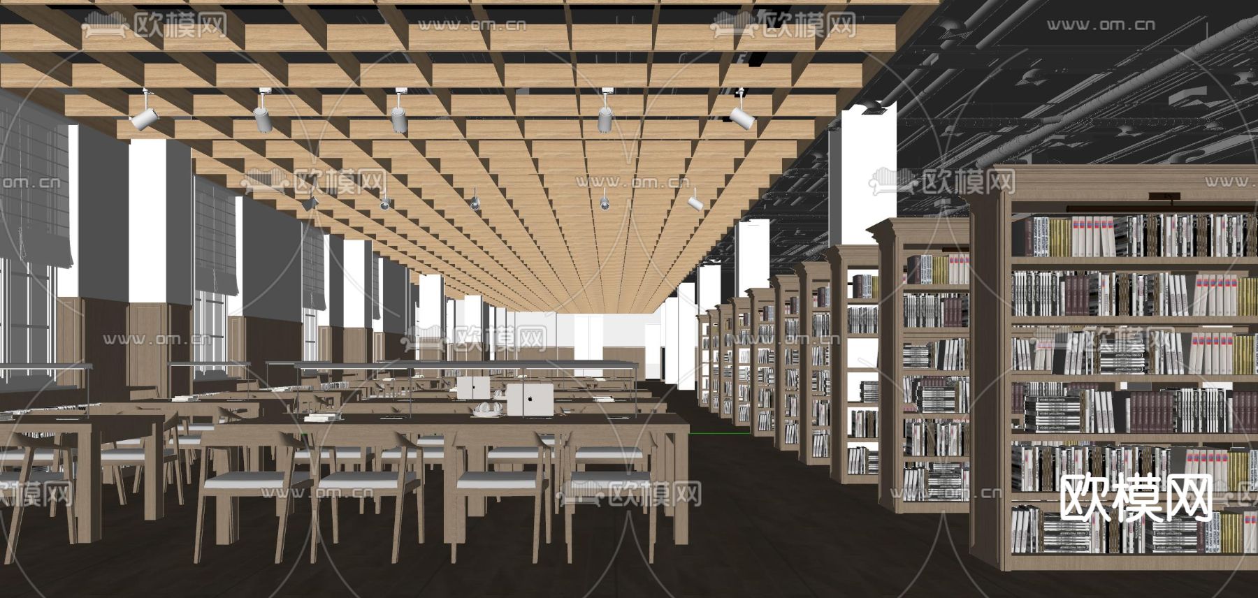 现代图书馆 书店su模型下载（渲染图1）