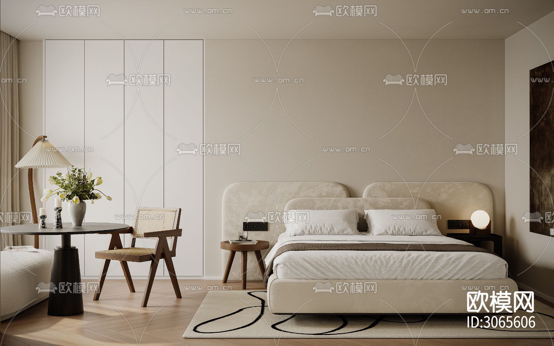 奶油风儿童房 上下铺 小孩房装修效果图下载（渲染图2）