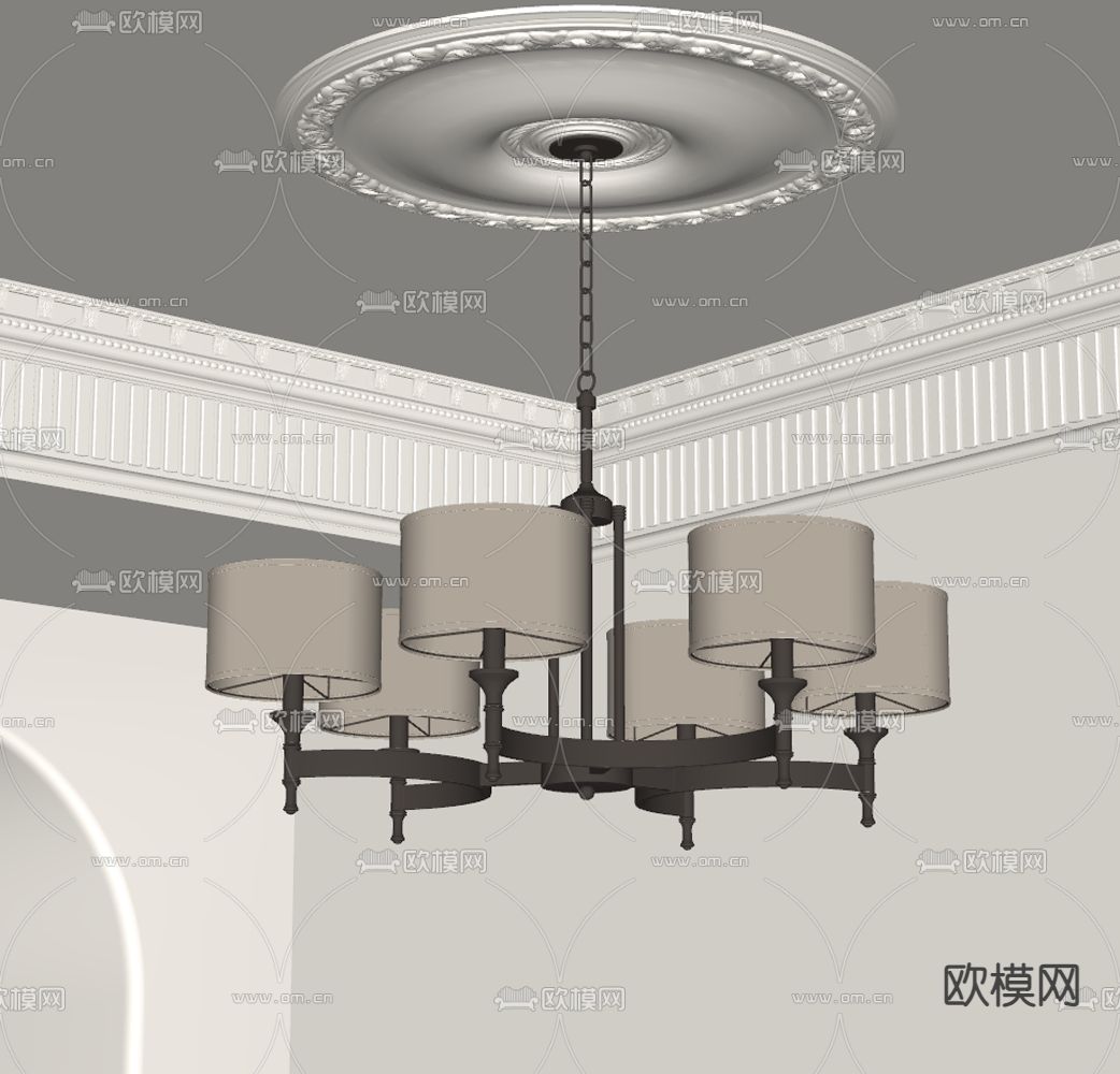 法式多头吊灯su模型下载（渲染图1）