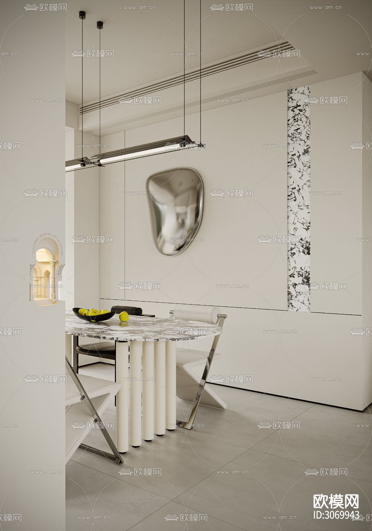 奶油风客餐厅 书房 卧室装修效果图下载（渲染图11）