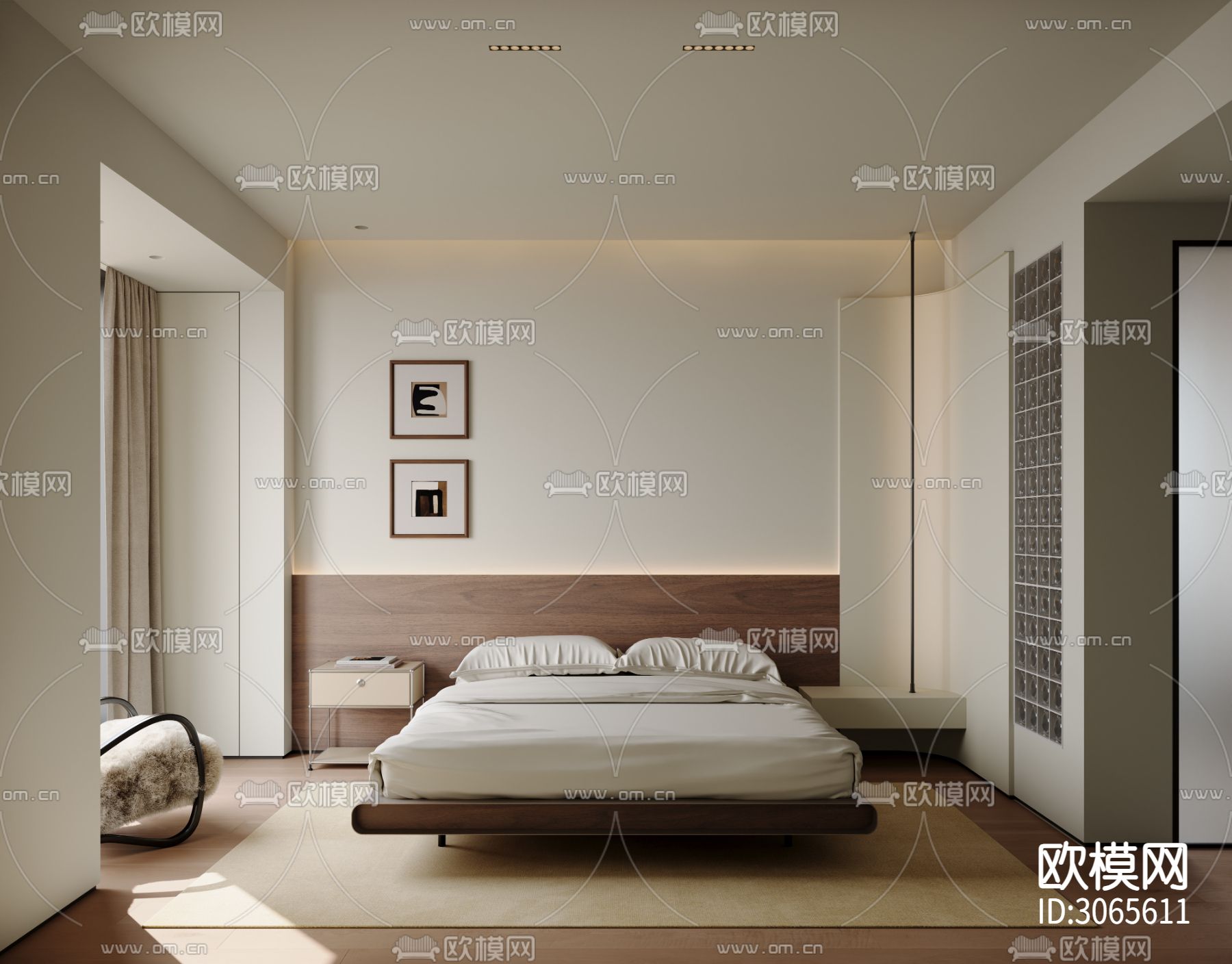 中古风卧室 主卧 主人房装修效果图下载（渲染图1）