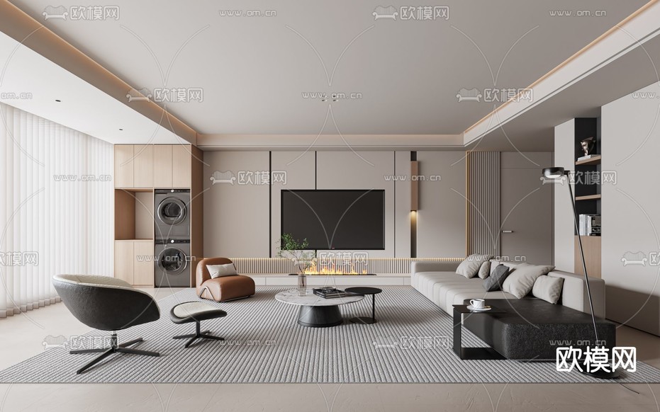 现代客厅3d模型下载(渲染图4)