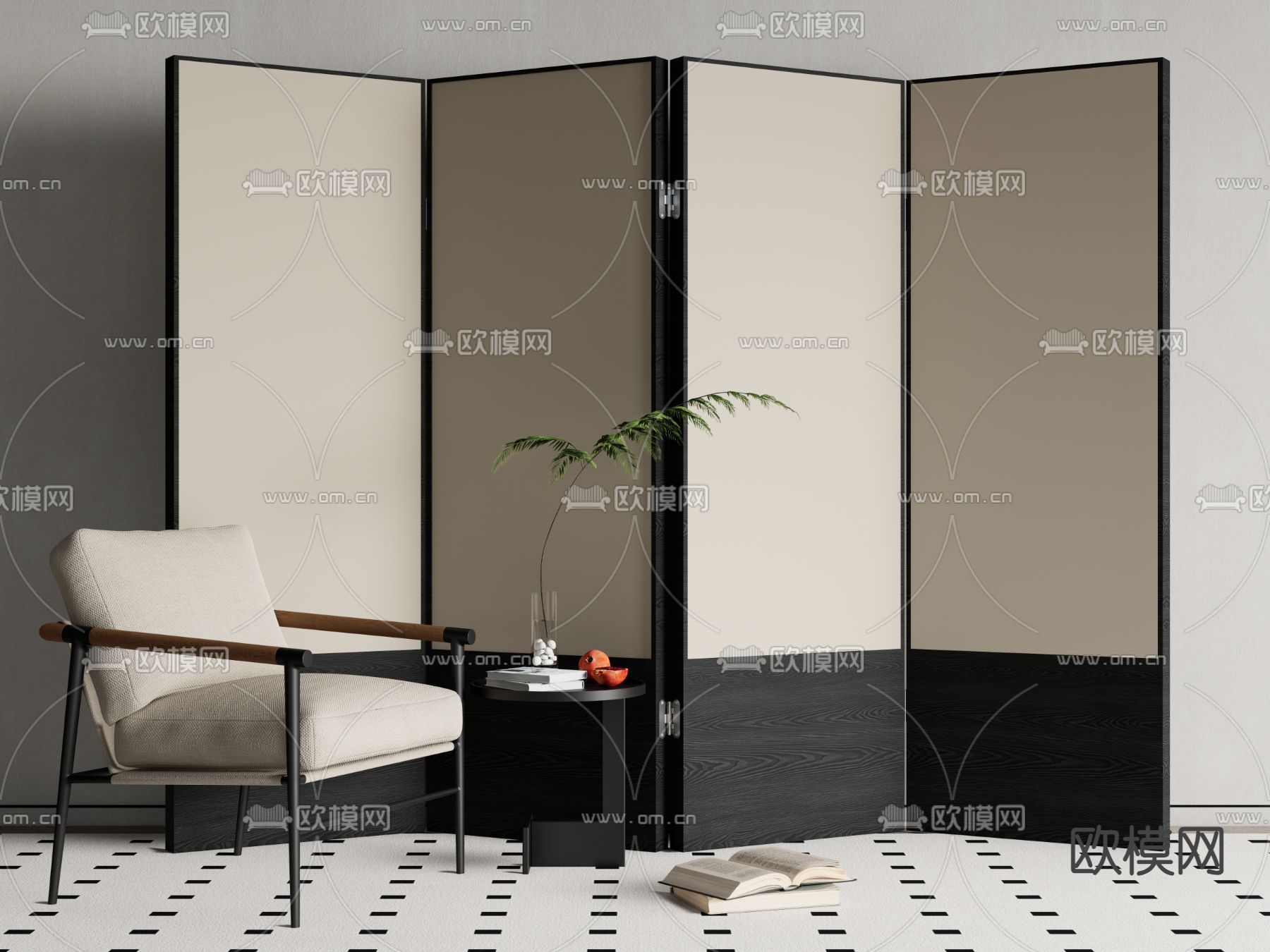 侘寂屏风 隔断3d模型下载