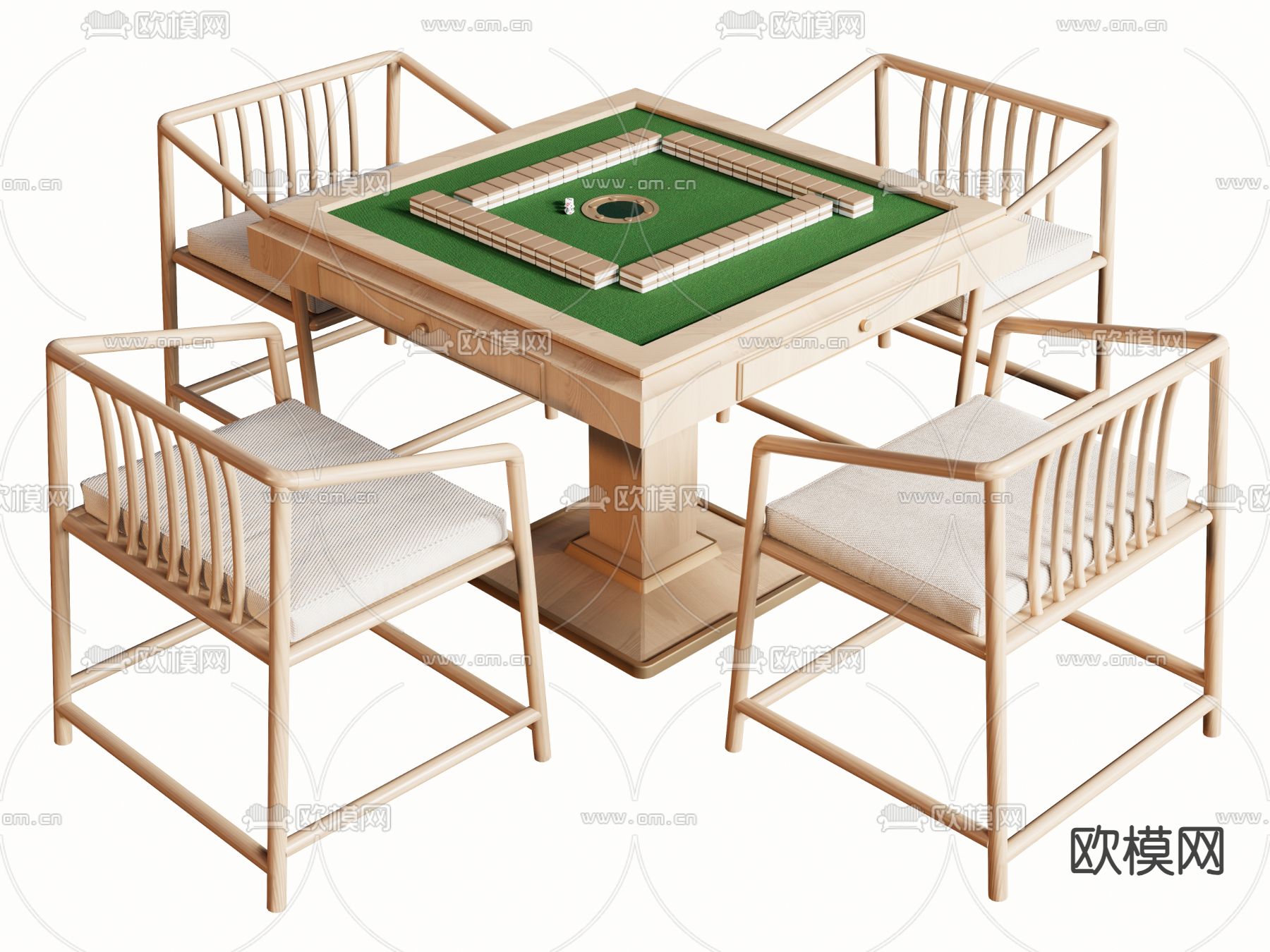 麻将桌 棋牌桌 休闲桌椅su模型下载（渲染图2）