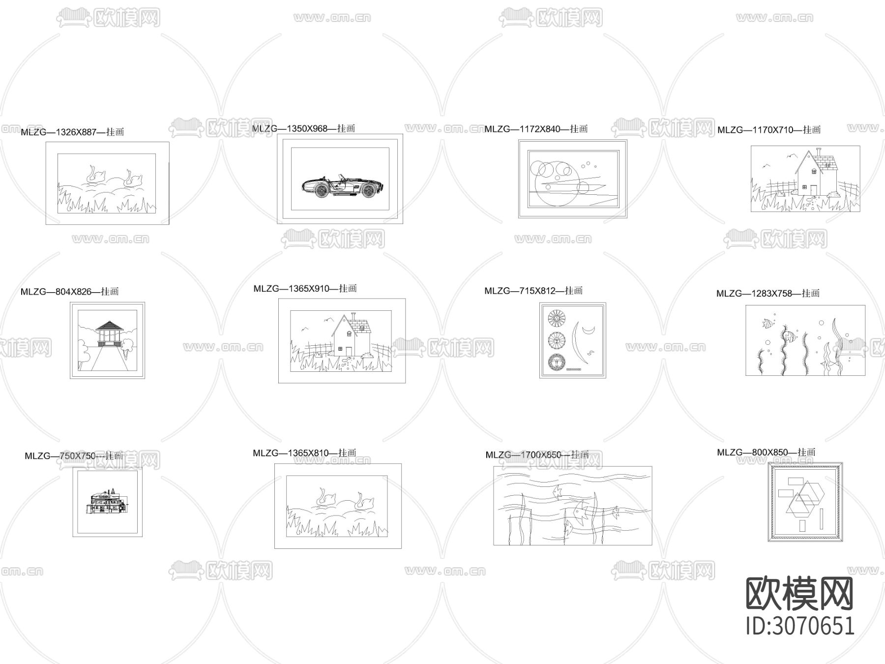 儿童房挂画立面cad图库下载（渲染图2）
