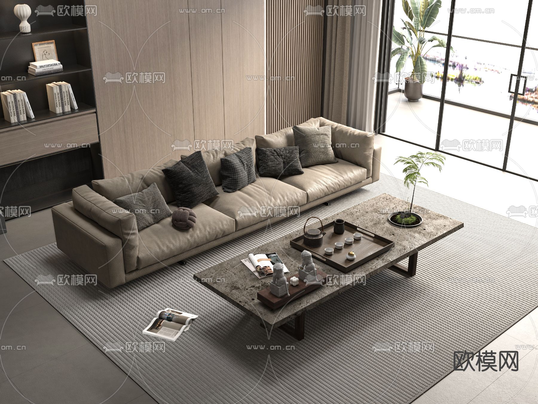 三人沙发 多人沙发 皮革沙发3d模型下载